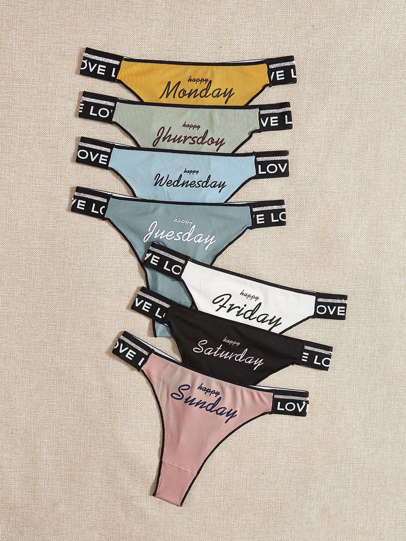 7pack Letter Graphic Panty Set