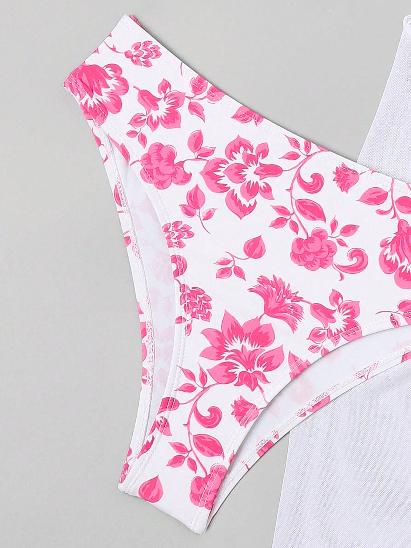 SHEIN Swim Mod Floral Print Halter Triangle Bikini Swimsuit With Beach Skirt