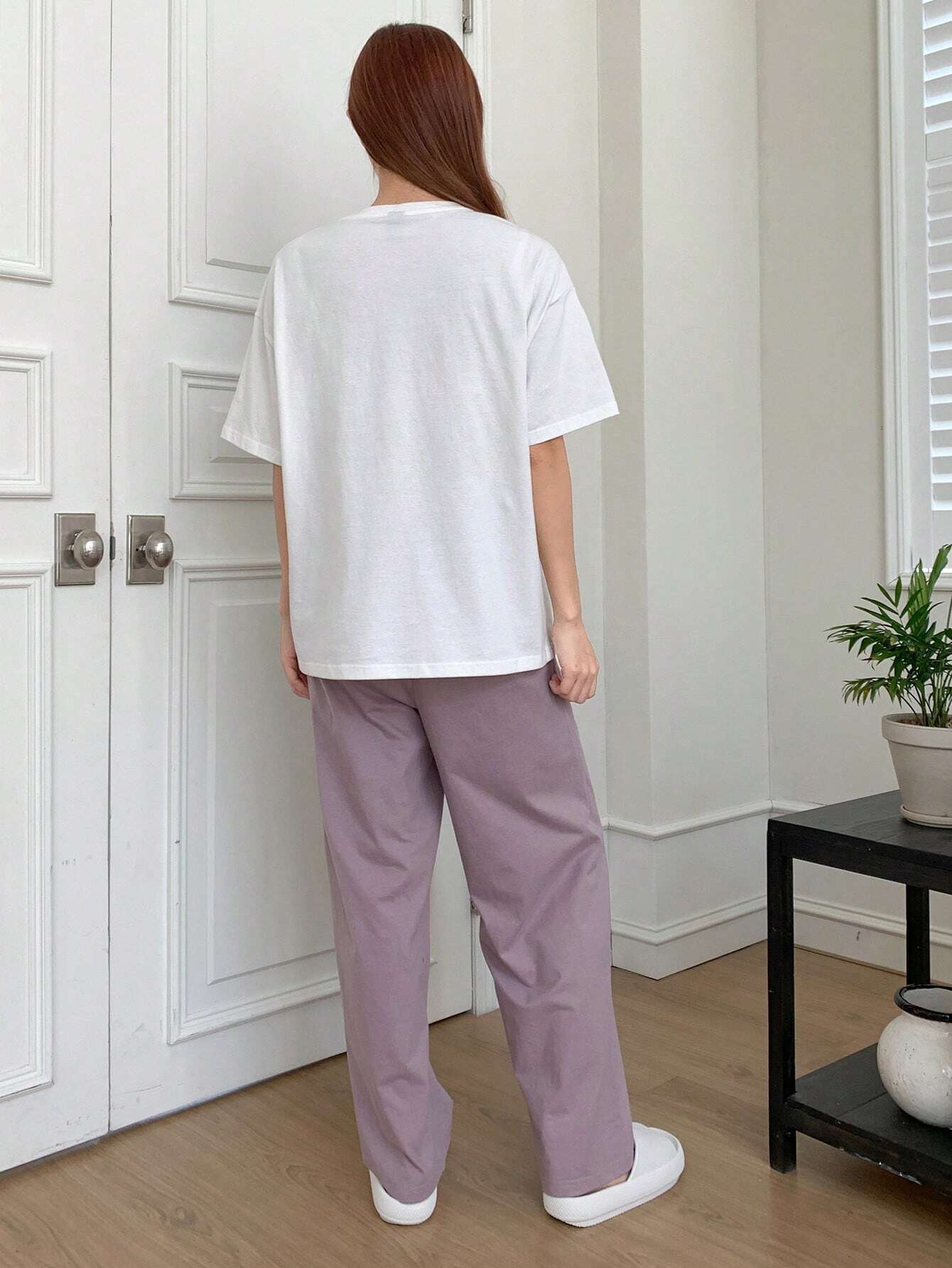 DAZY Floral Print Drop Shoulder Tee &amp; Pants Lounge Set