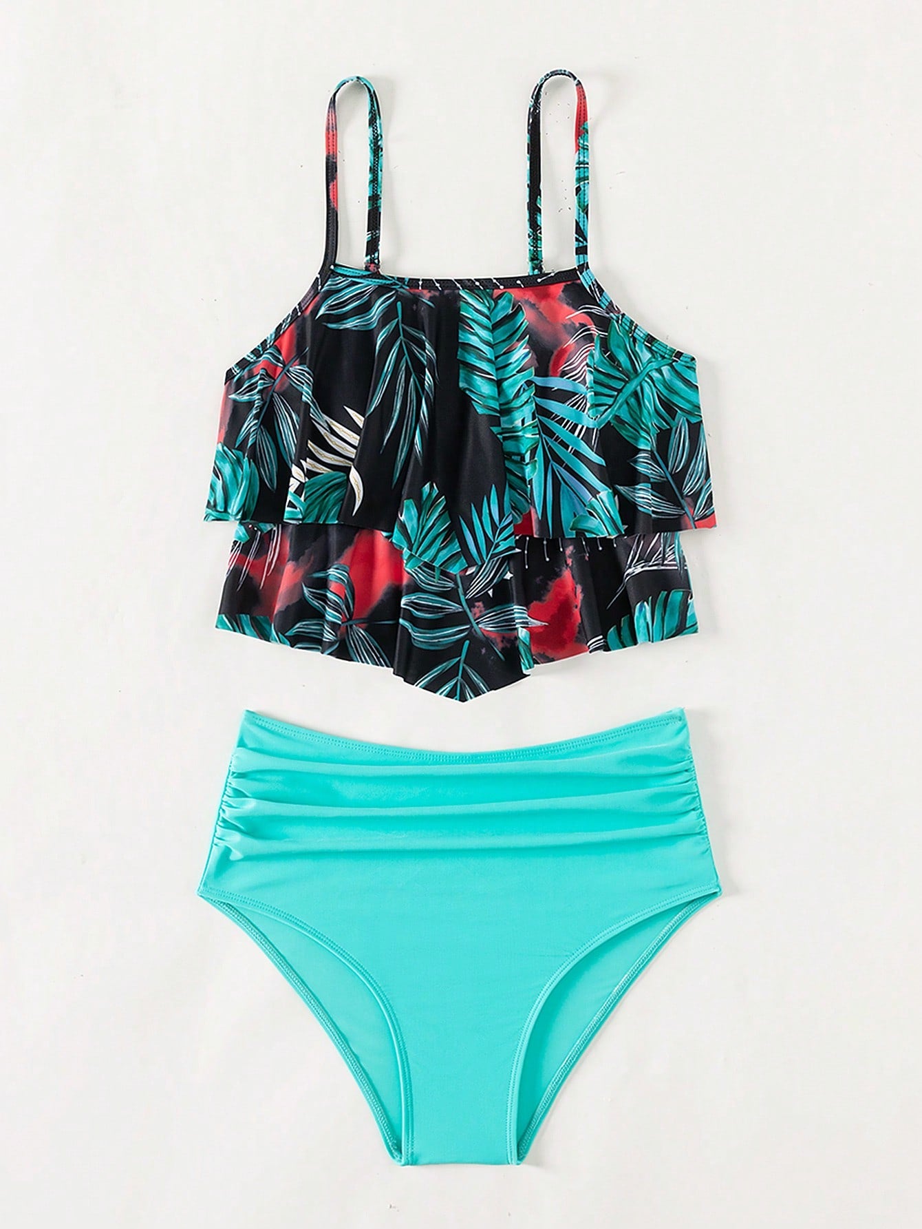 SHEIN Swim Vcay Ruffle Hem Ruched Bikini Swimsuit