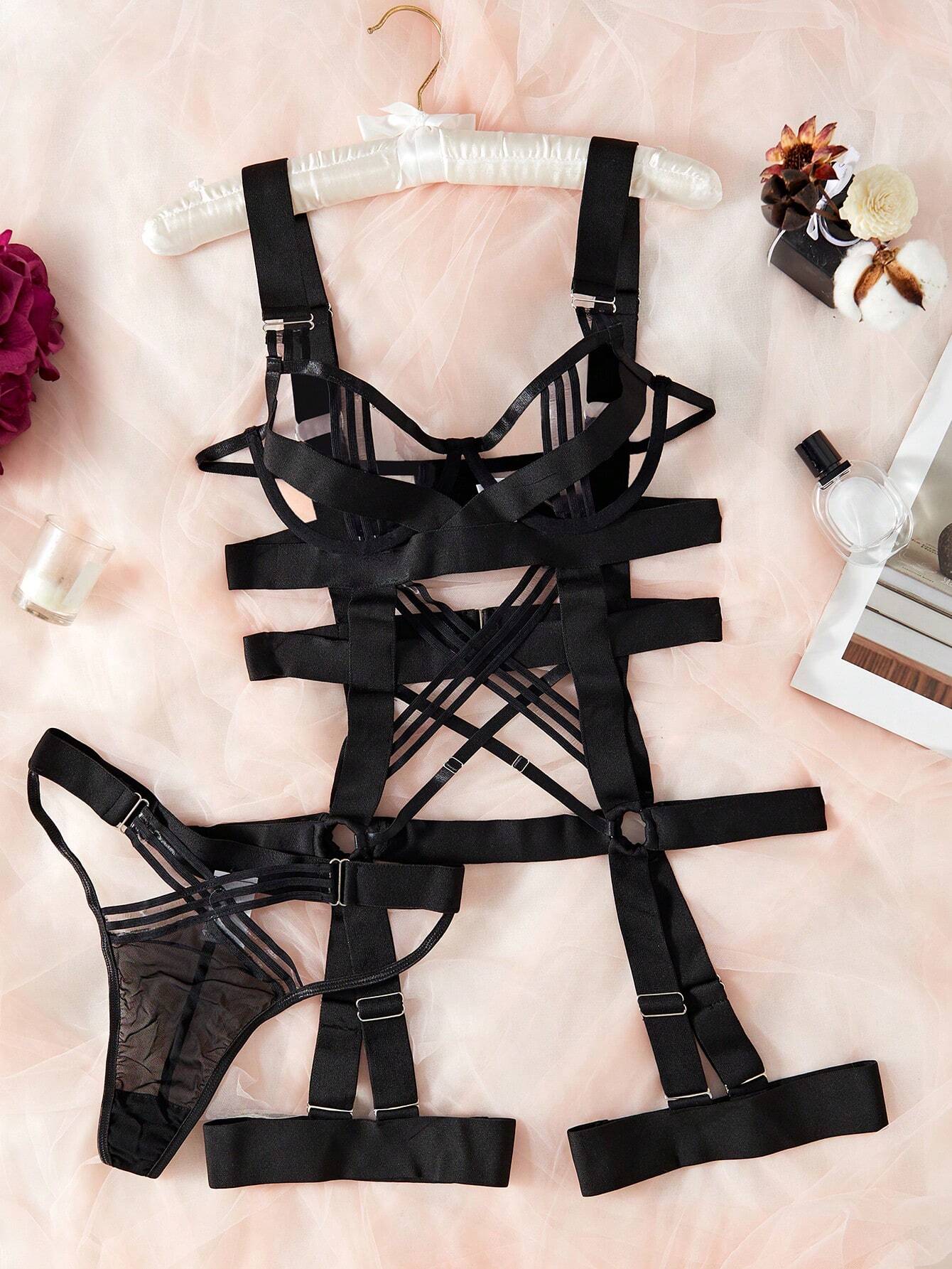 Exotic-Bondage Women Sexy Suspender Bodysuit Black