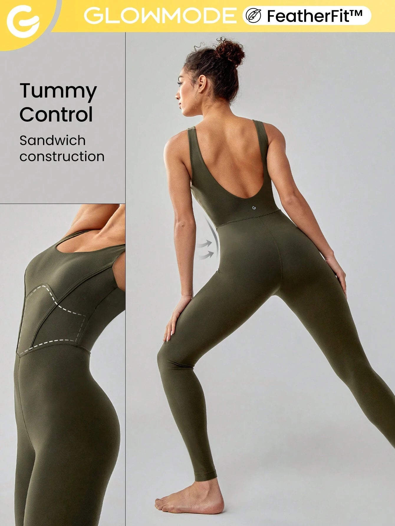 GLOWMODE 25" FeatherFit™ Tummy Control Gym Bodysuit