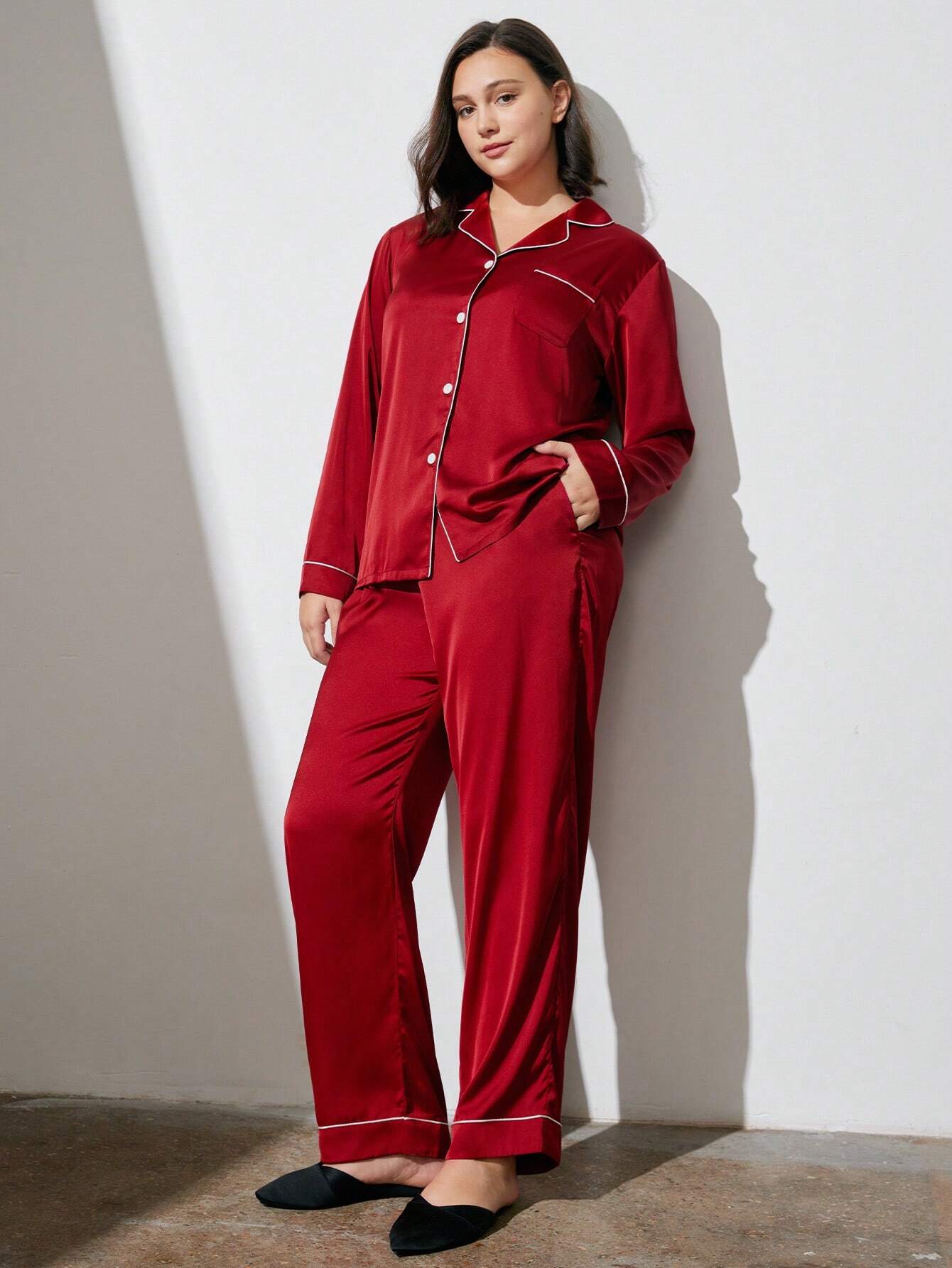 LUVLETTE Retro Polka Flora Satin Long Women Pajama Sets