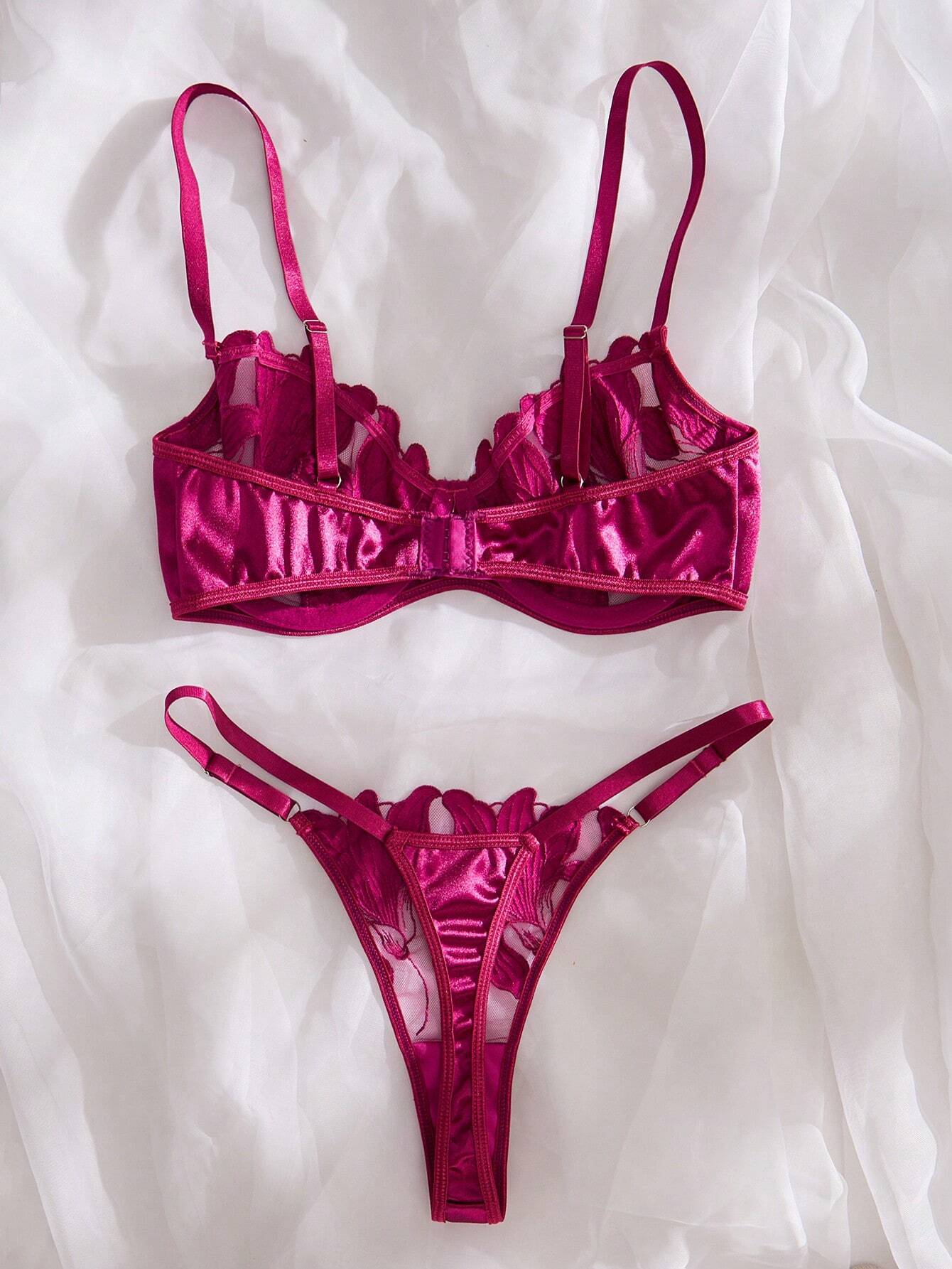 Women's Embroidered Mesh Contrast Sexy Lingerie Set