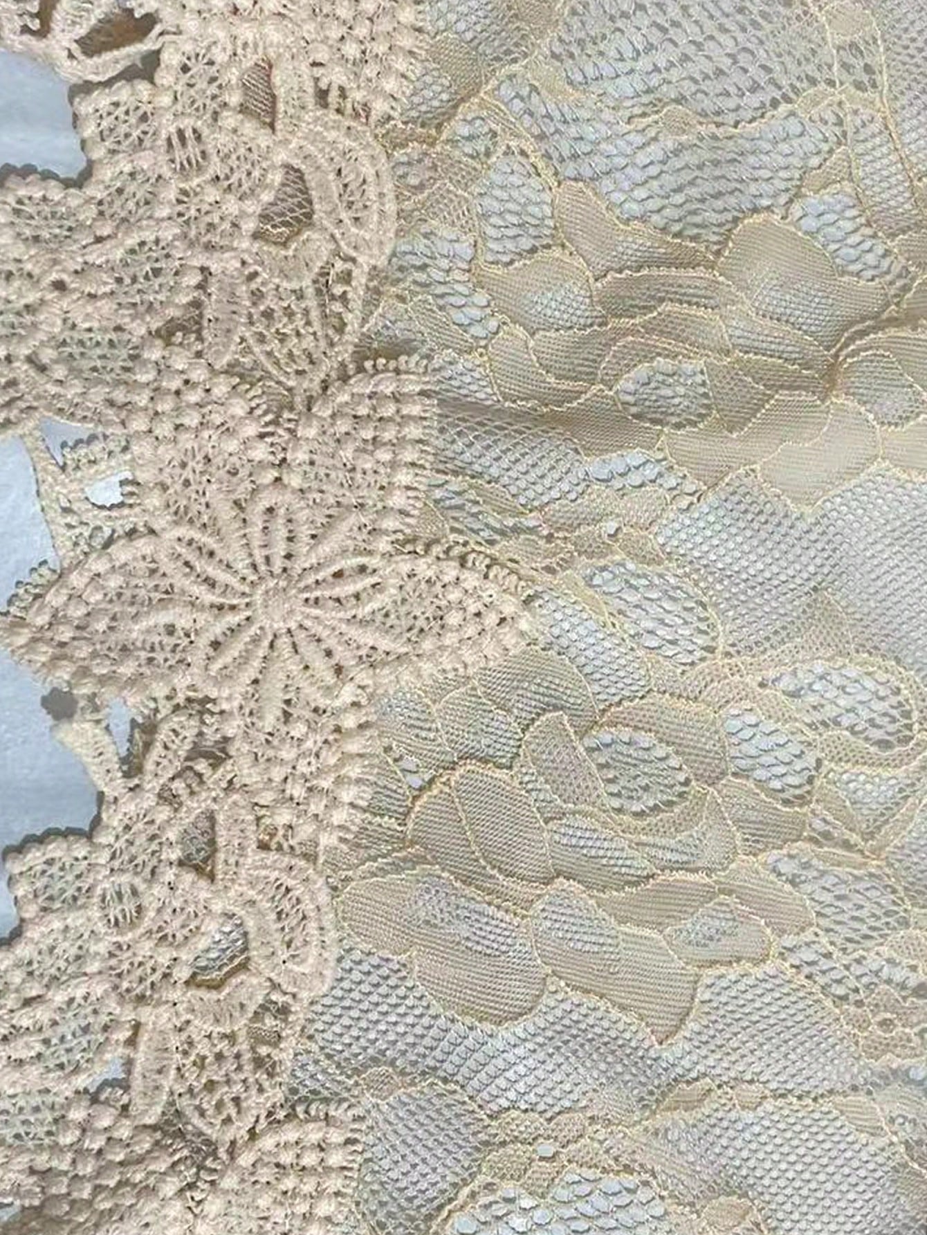 1pc Guipure Lace Pearls Detail Velvet Mini Dress