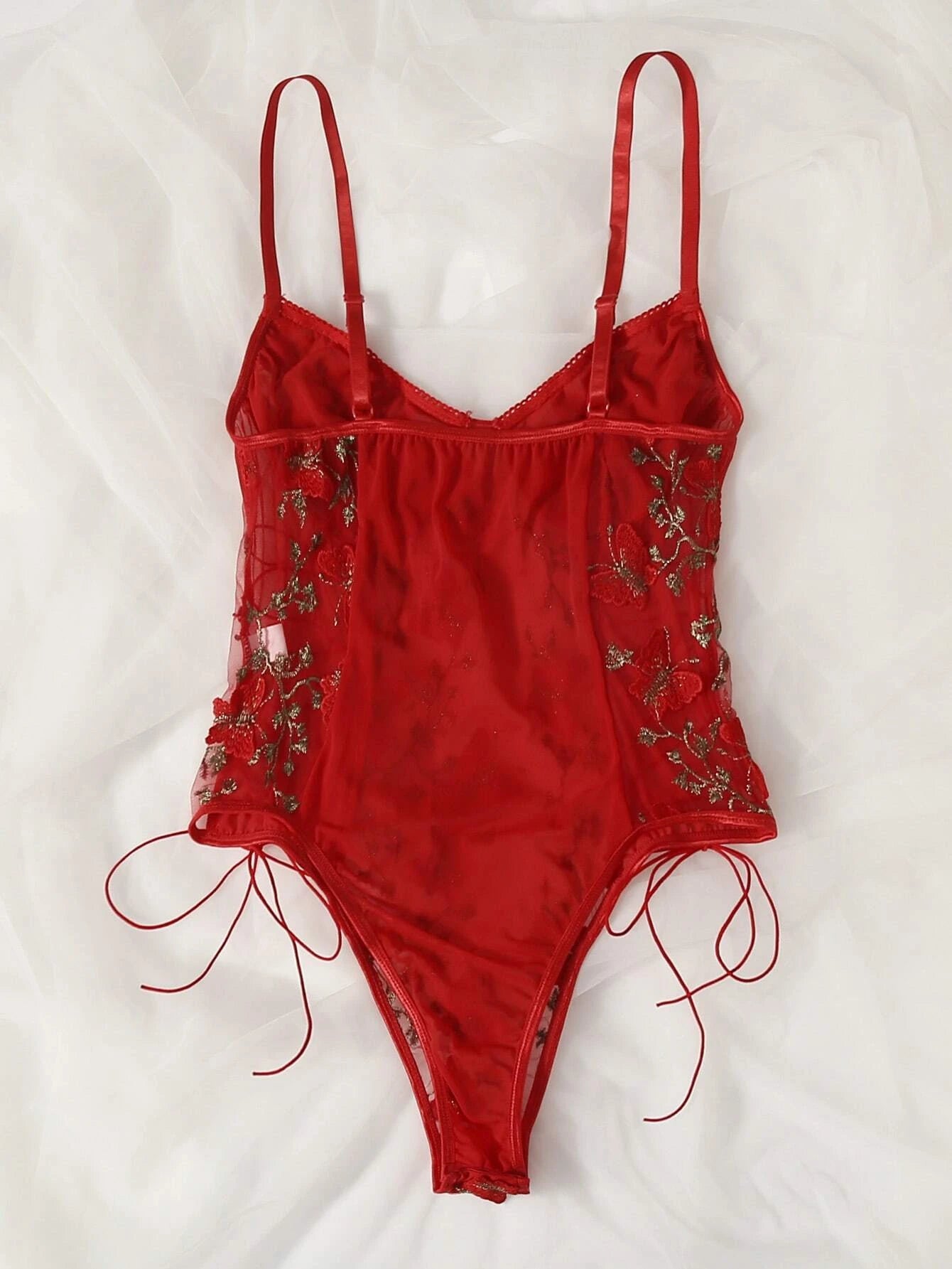 Butterfly Embroidered Mesh Teddy Bodysuit