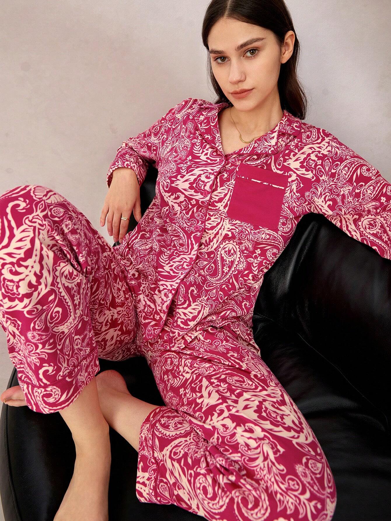 LUVLETTE Paisley Print Cotton Long Pajama Set Multicolor