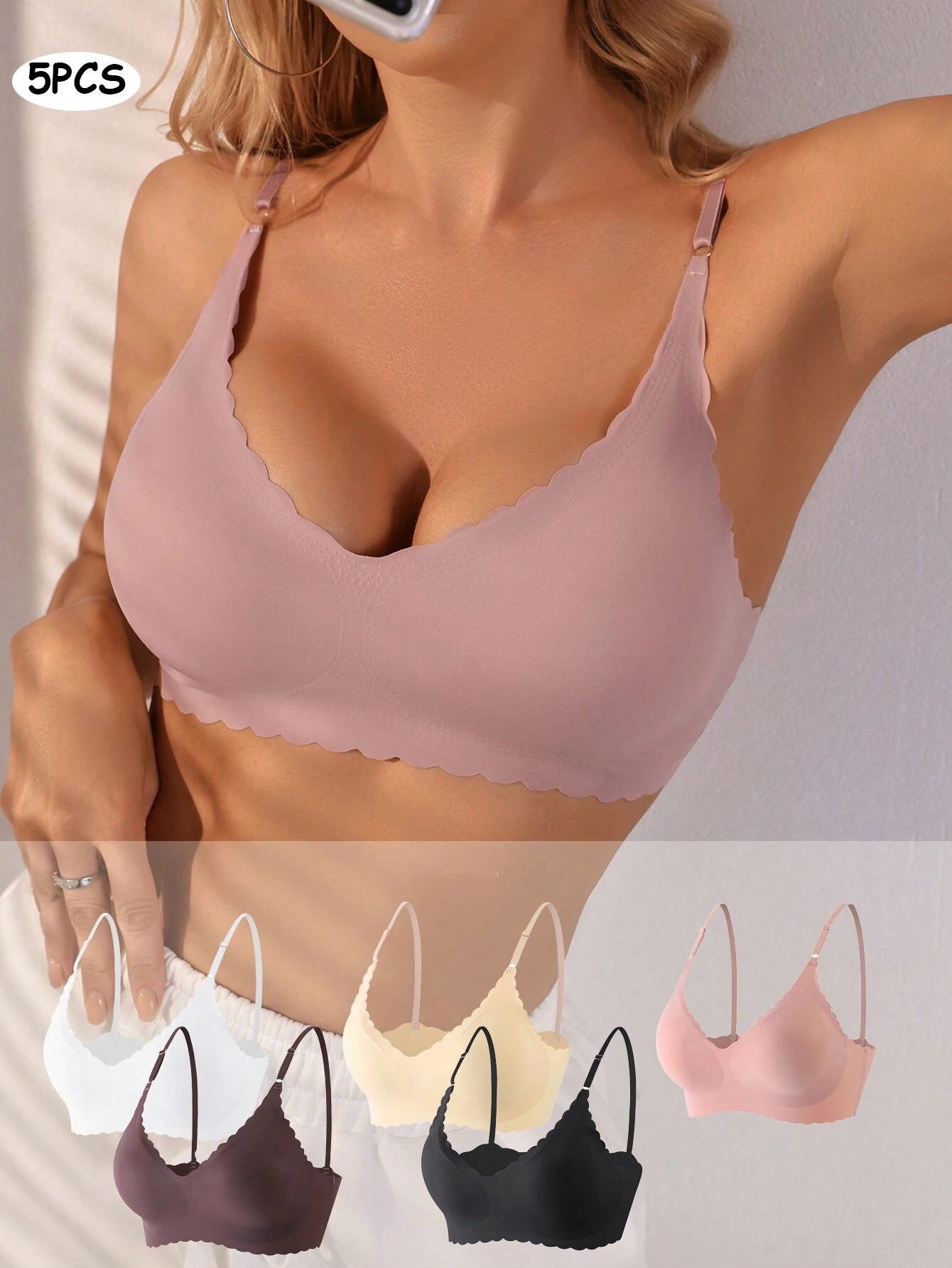 5pcs Women's Strapless Bra With Invisible Adhesive Multicolor