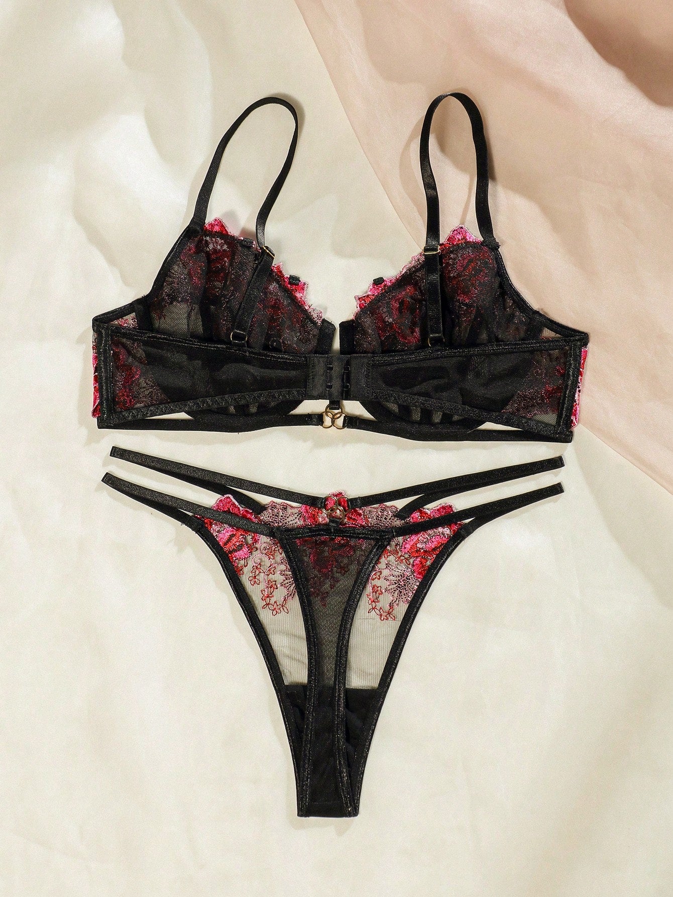SHEIN Floral Embroidery Mesh Lingerie Set