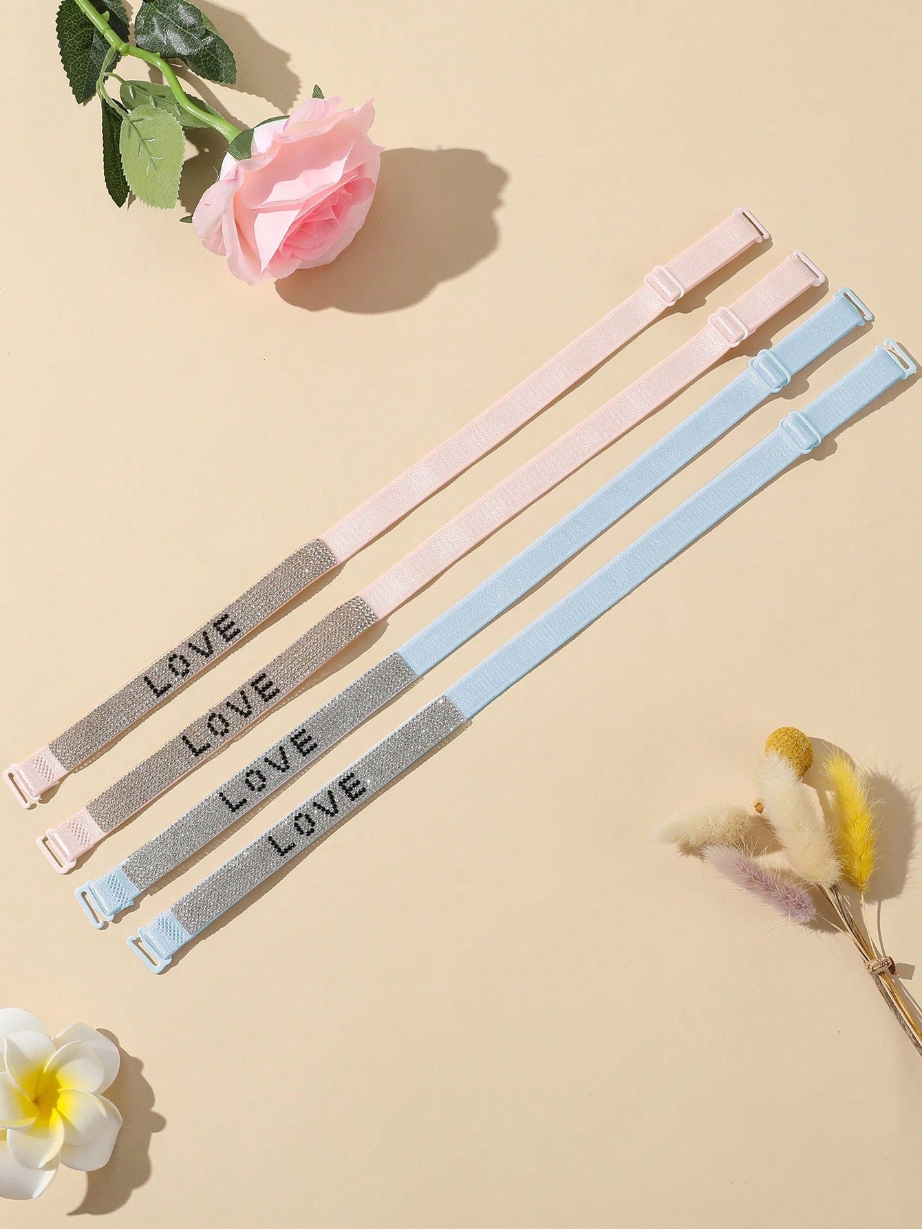 2pairs Rhinestone Letter Bra Strap