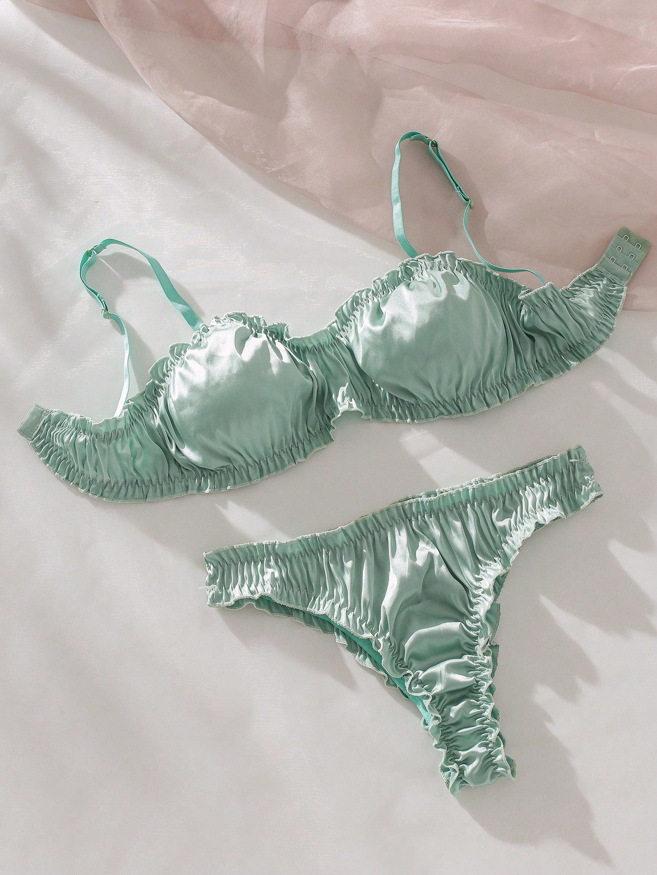 Frill Trim Satin Lingerie Set