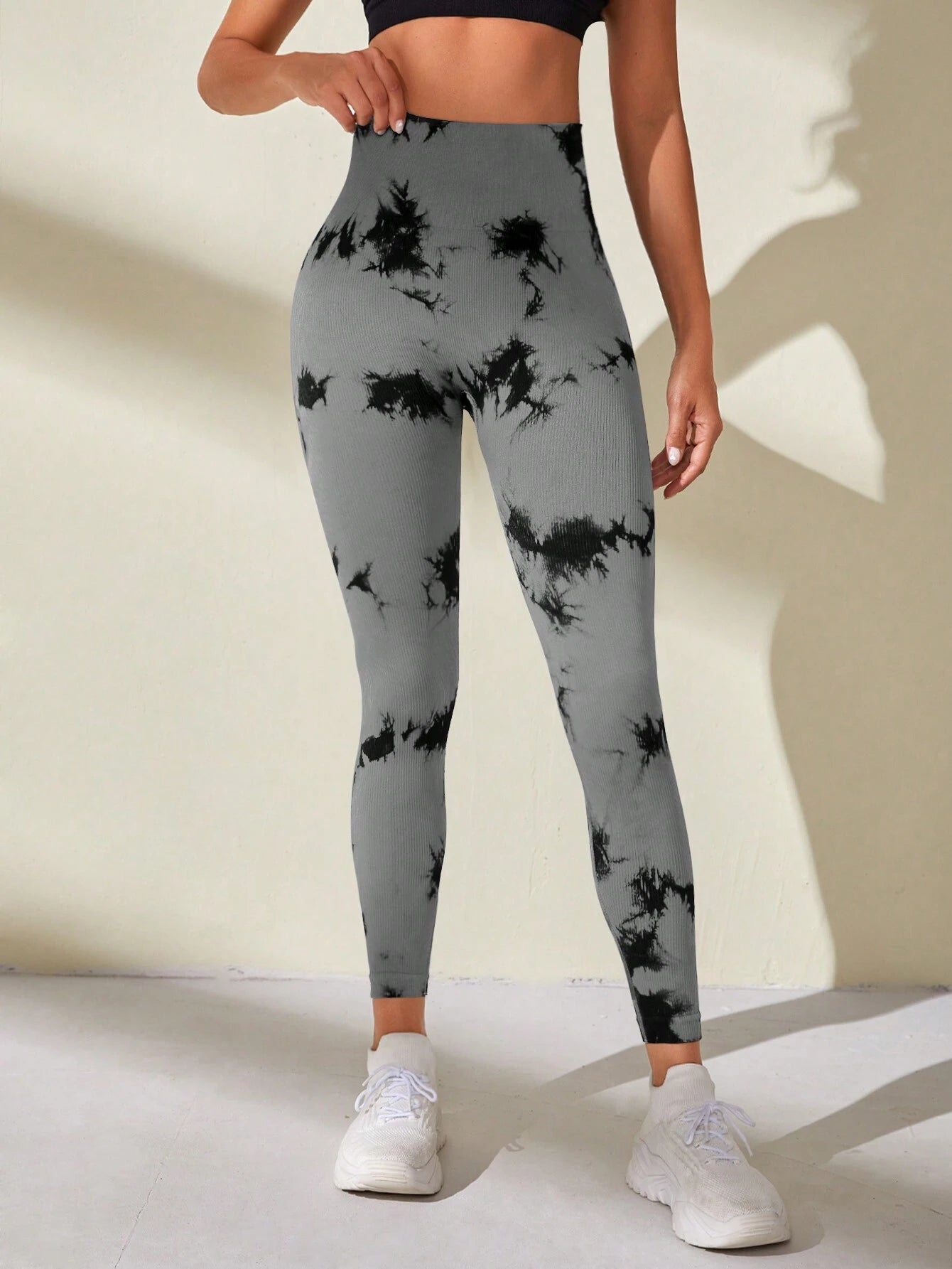 Sport Studio Tie Dye Wideband Waist Sports Leggings Light Grey