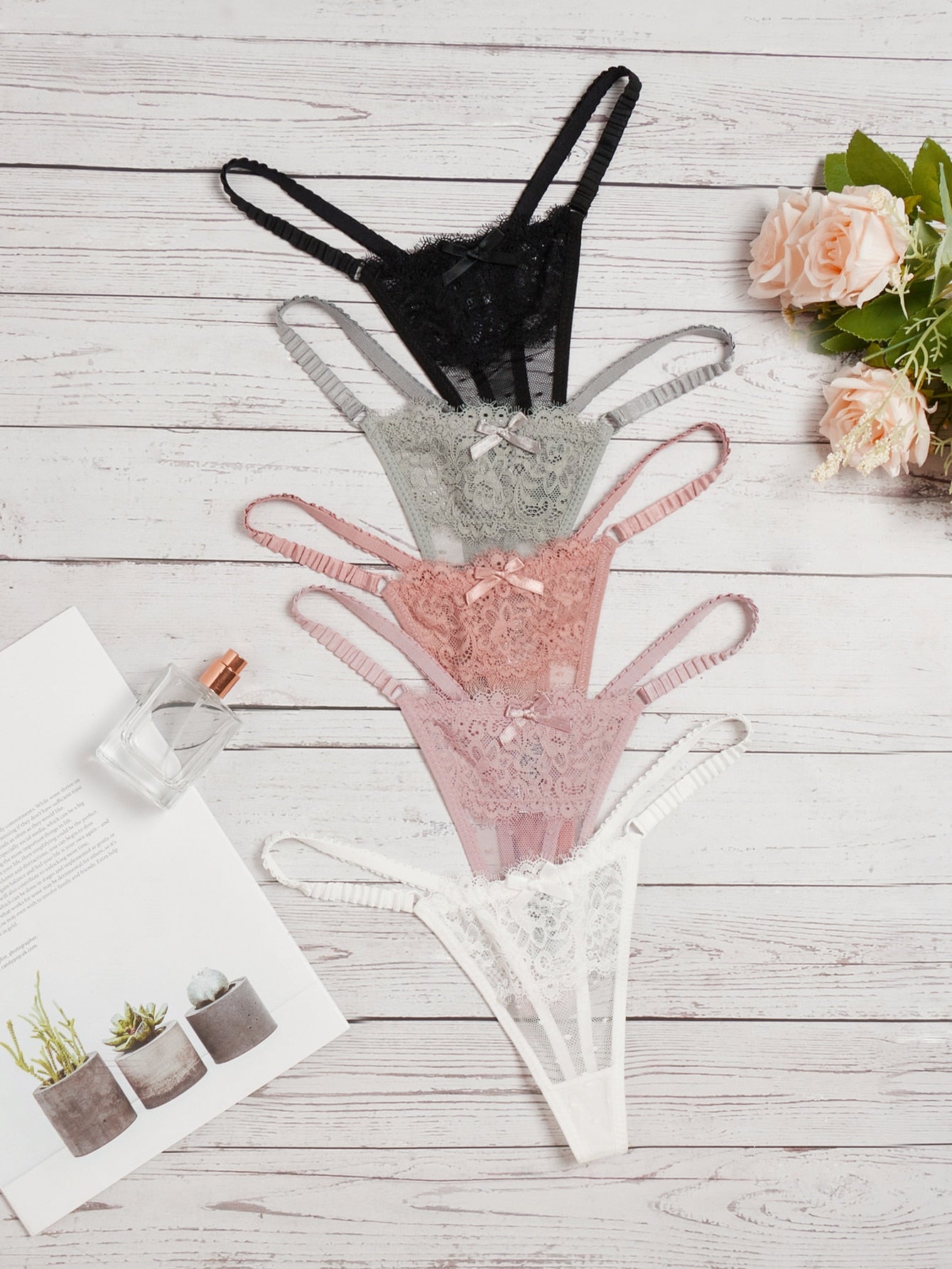 5pack Floral Lace Thong