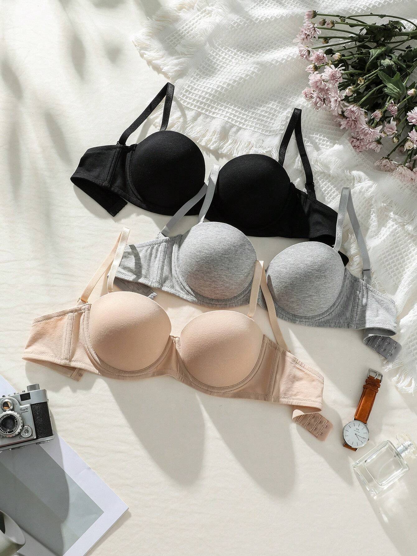 3pcs Solid Underwire Bra