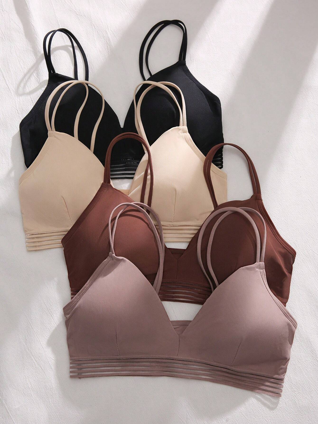 Basics 4pack Rib Mesh Trim Bra Set