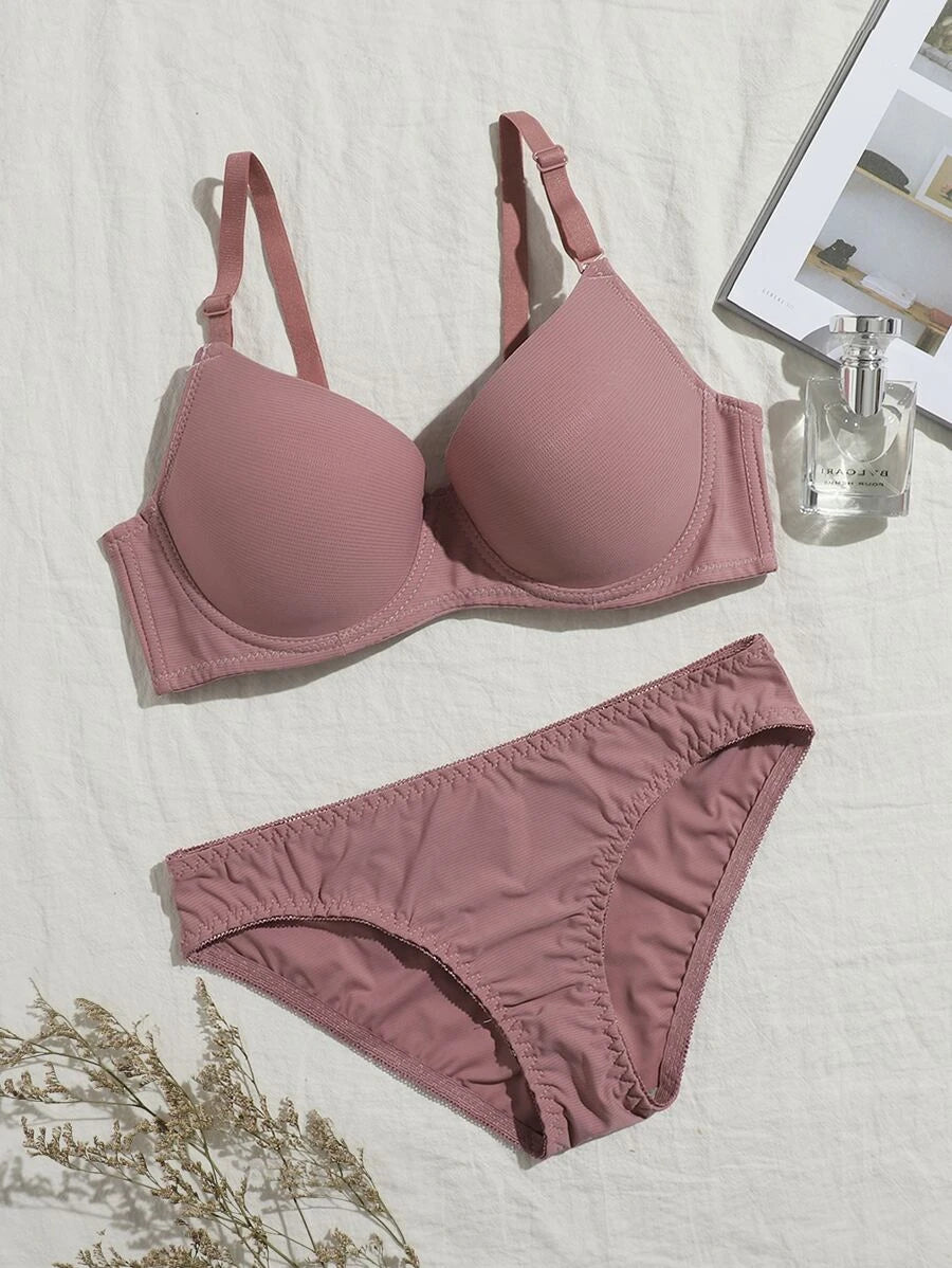 Solid Underwire Lingerie Set Dusty Pink