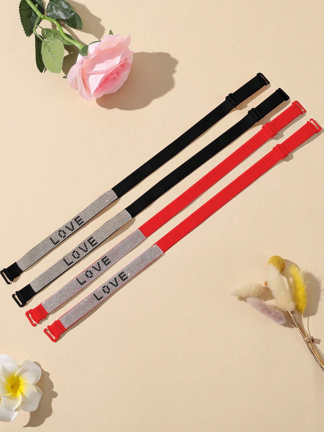 2pairs Rhinestone Letter Bra Strap