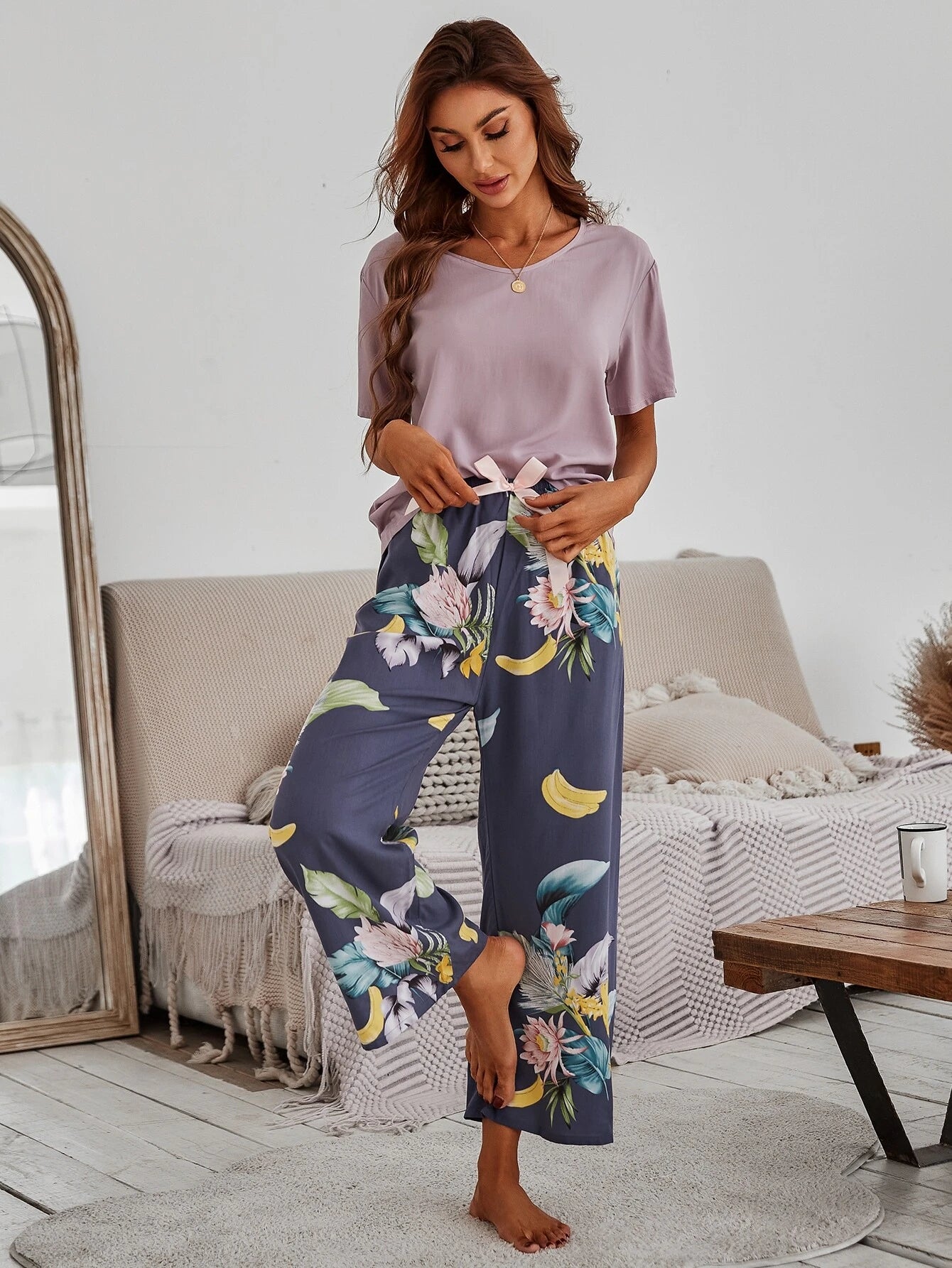 Floral Knot Detail PJ Set Multicolor