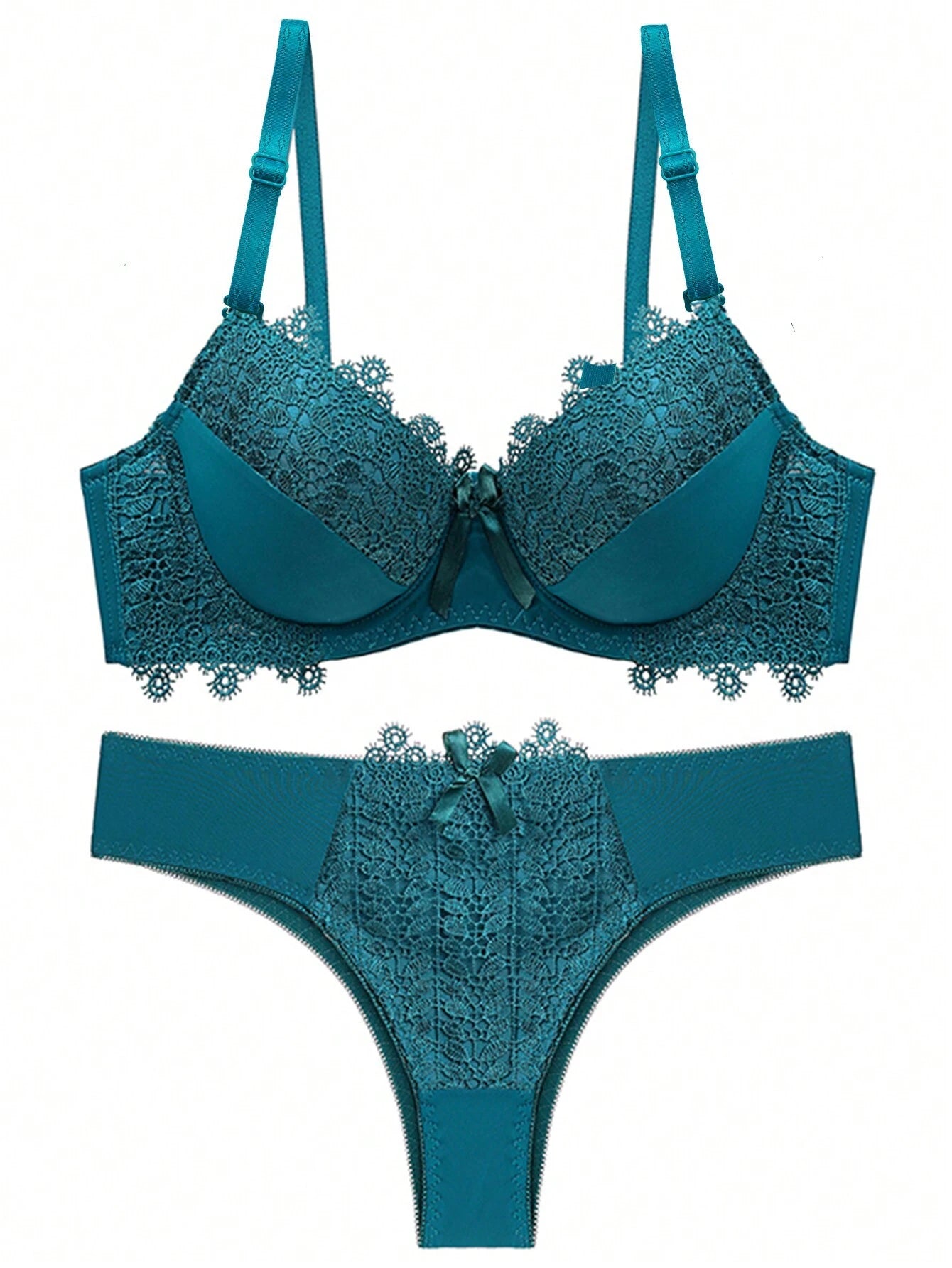 Women Lace Sexy Push Up Contrast Lace Solid Color Bra And Panty Set