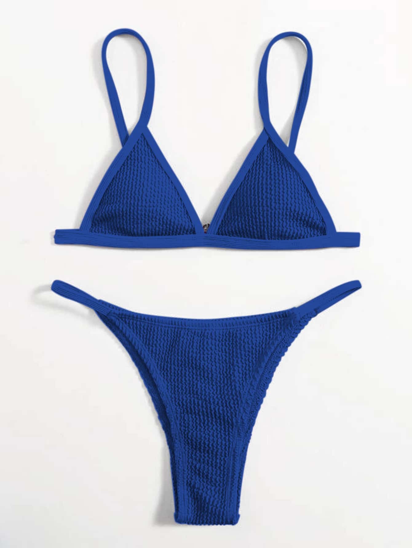 Contrast Binding Triangle Thong Bikini Swimsuit