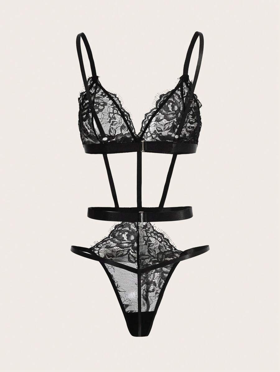 Floral Lace Cut-out Lingerie Set