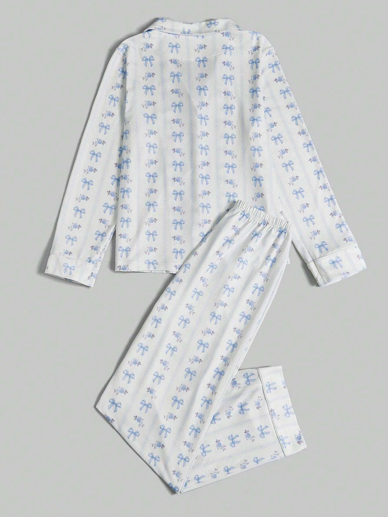 Kawaii Bowknot Printed Pajama Set With Bow