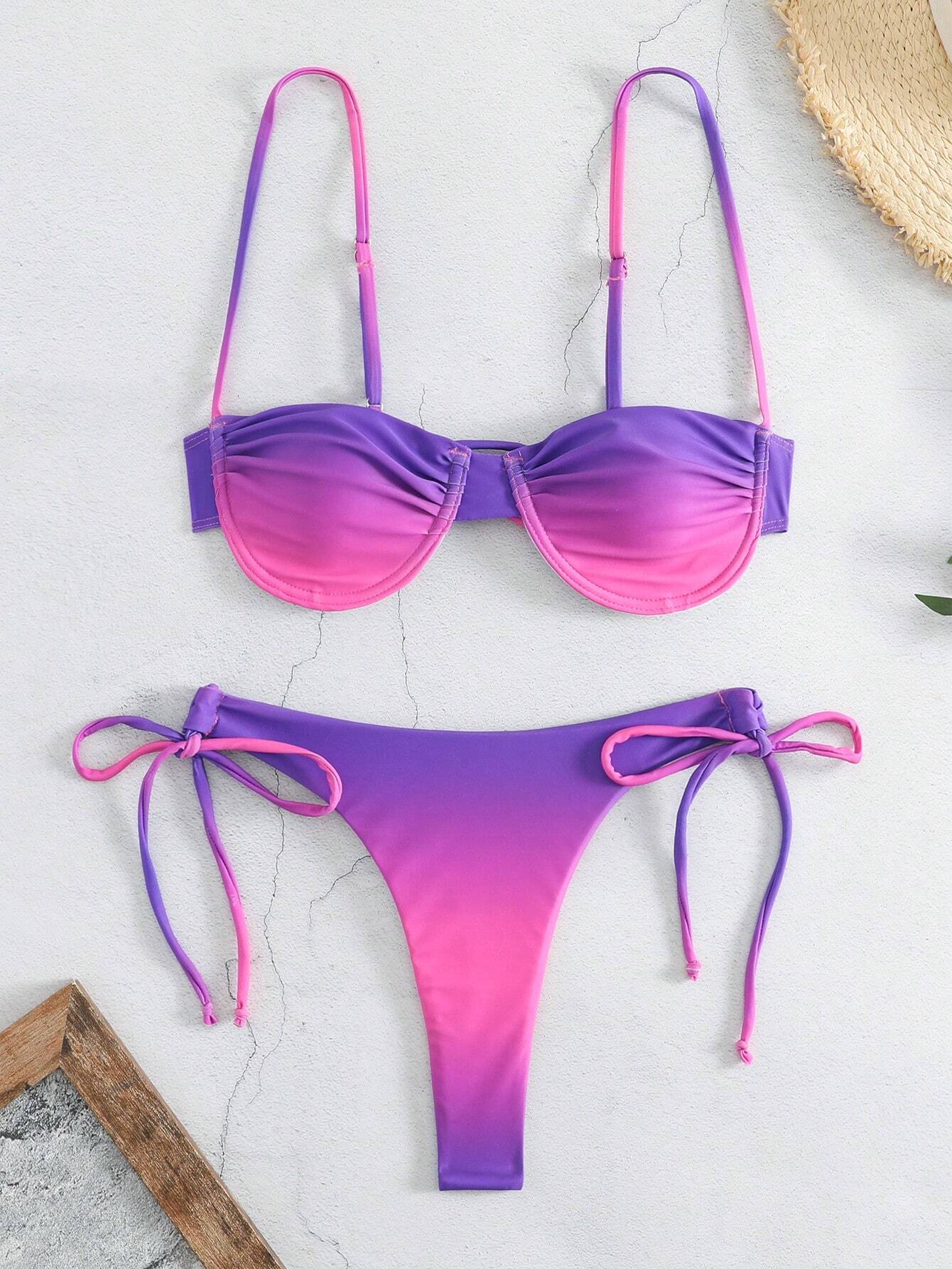 Fashionable And Sexy Ombre Side String Bikini Set