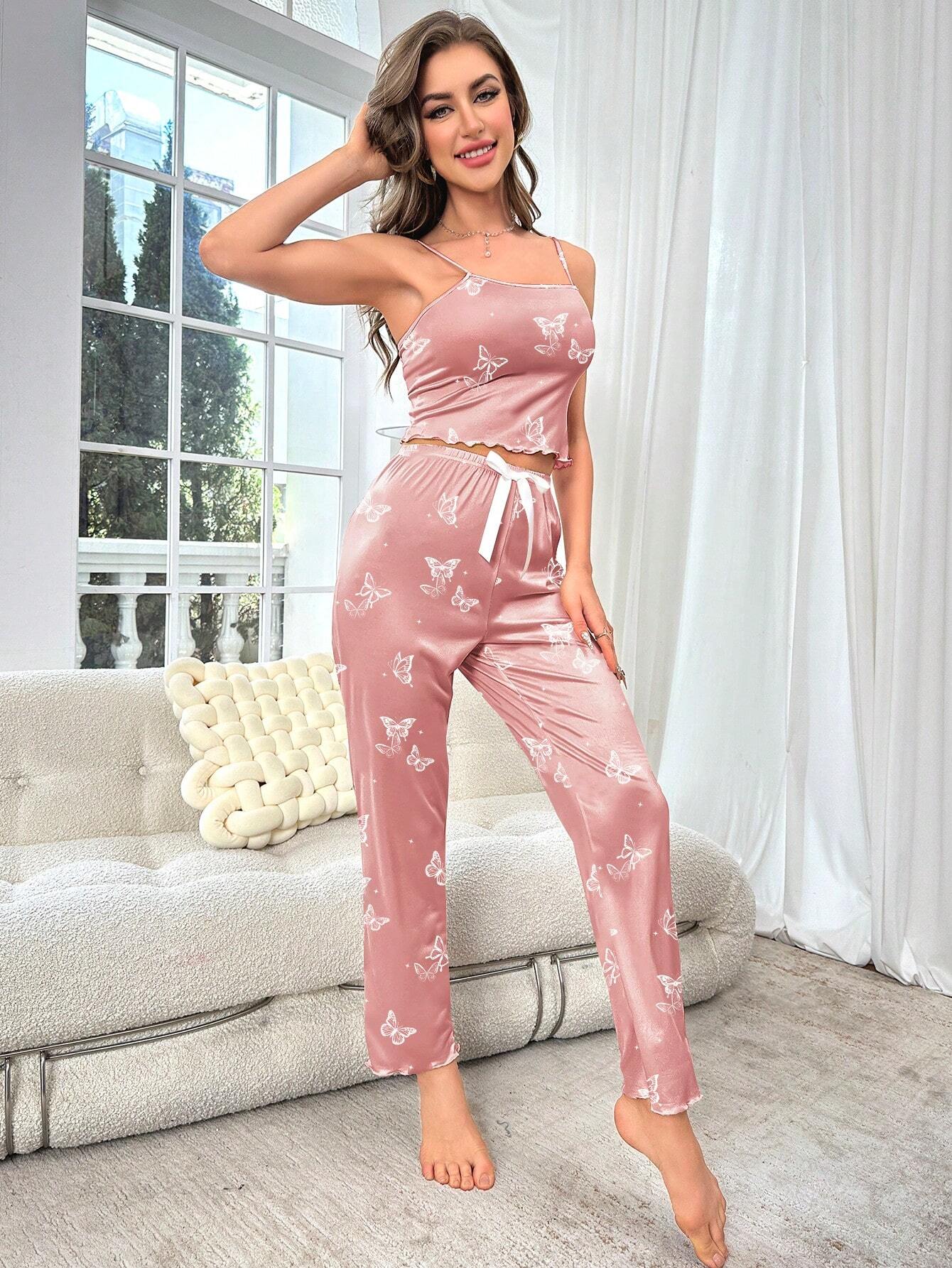 Butterfly Printed Cami Tank Top And Pants Pajama Set