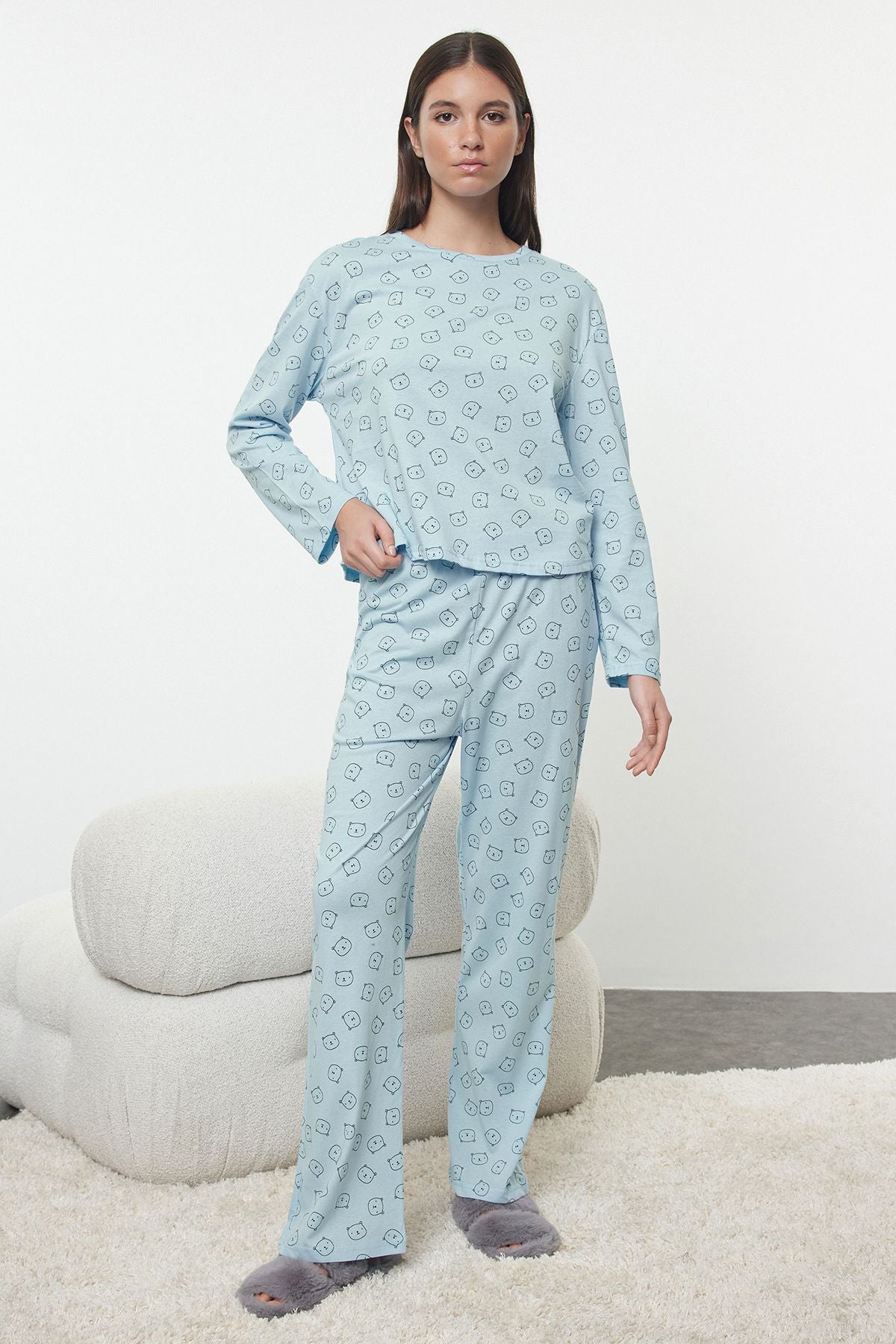 Knitted Sleepwear Set with Teddy Bear