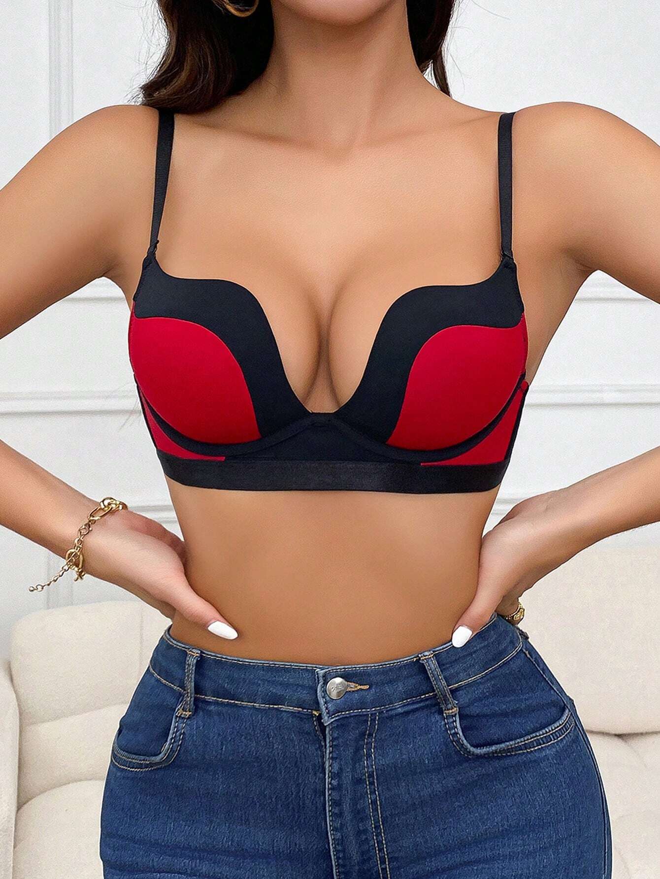 DesireSculpt Simple Style Women Padded Brassiere Bra With Underwire And Color Block Design