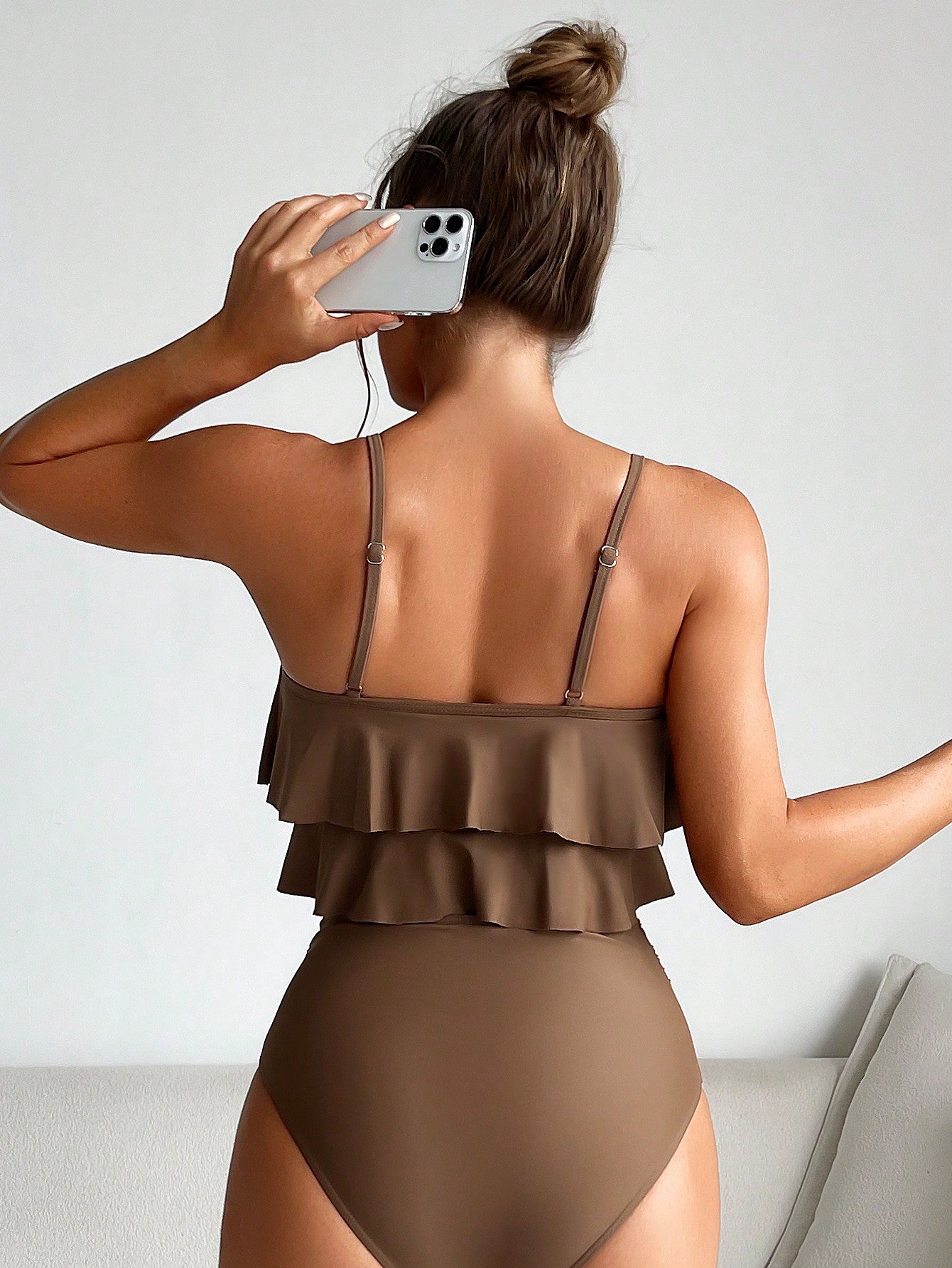 SHEIN Swim Vcay Ruffle Hem Ruched Bikini Swimsuit