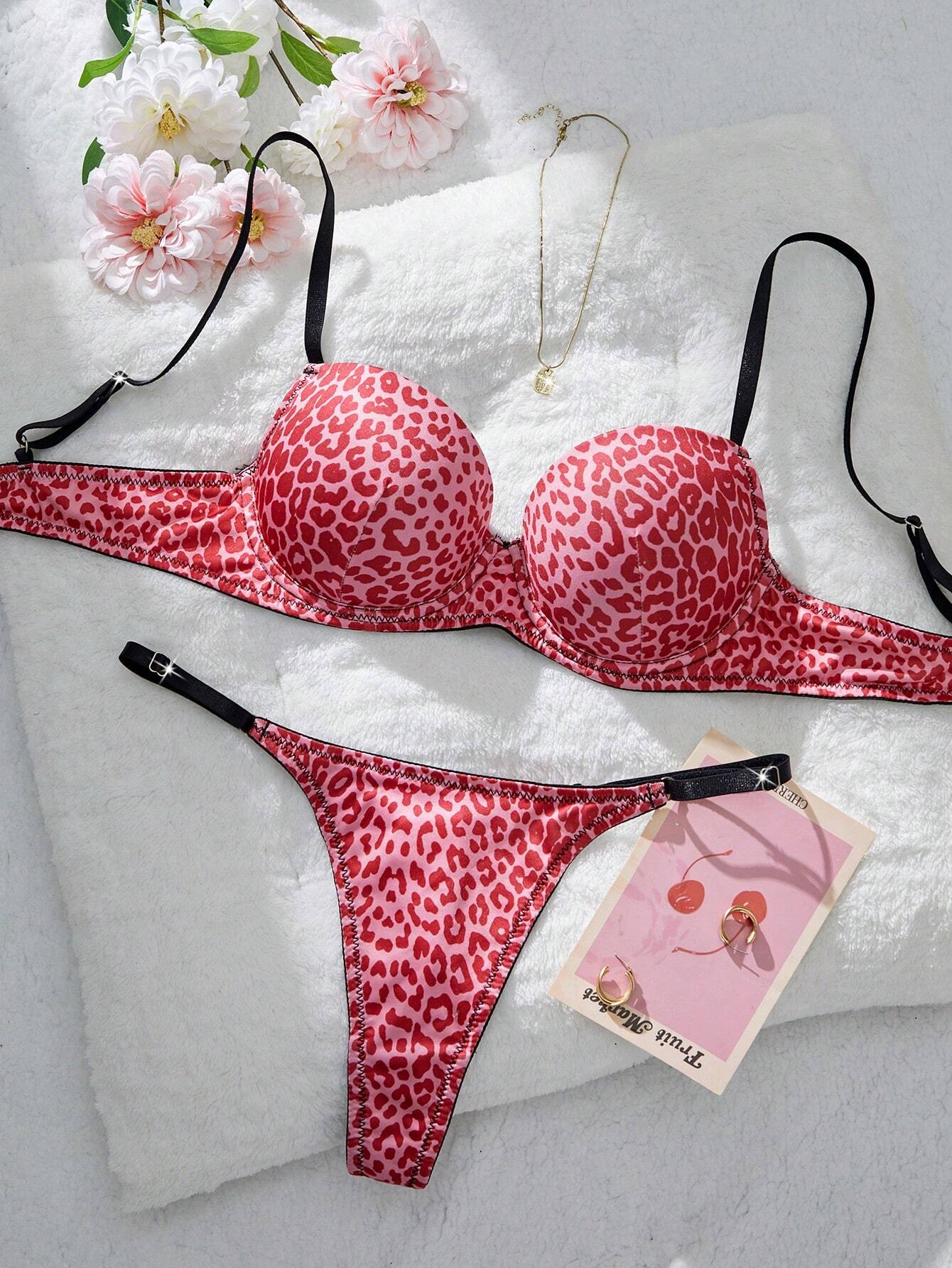 Leopard Print Underwire Bra &amp; Panty Lingerie Set