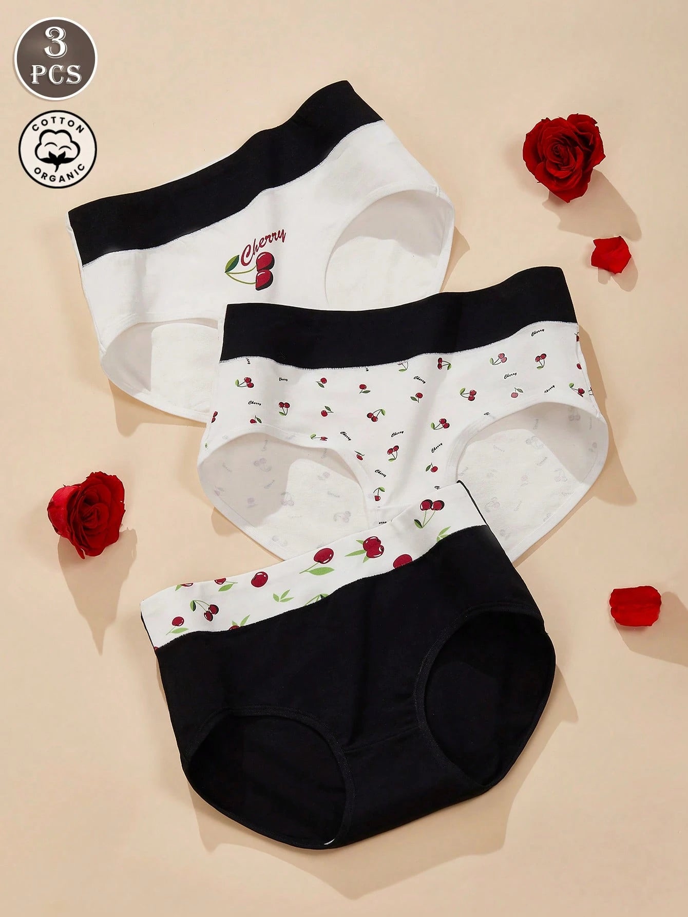 3pcs Strawberry Print High Waisted Seamless Panties Multicolor 4