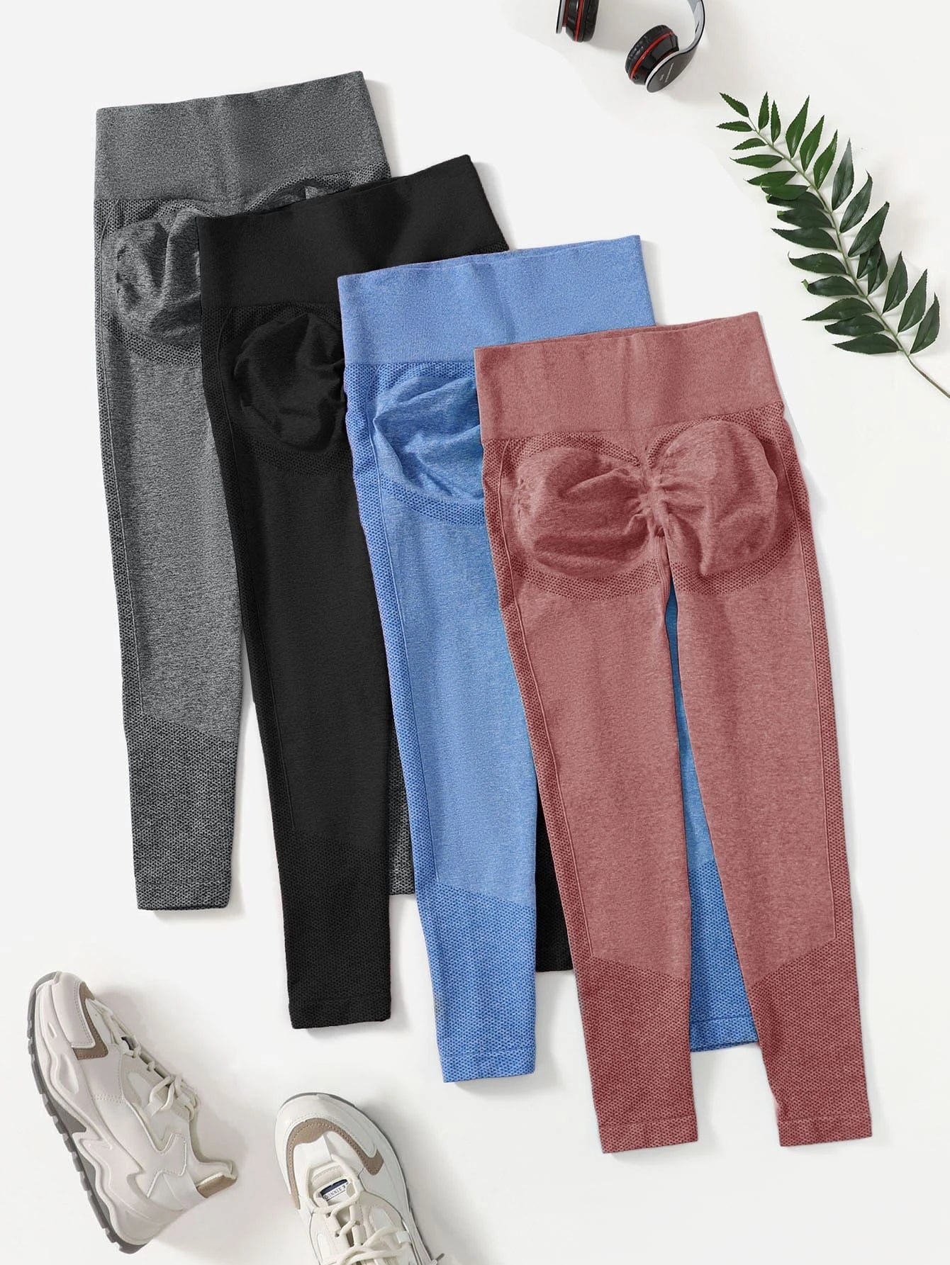 Yoga Basic 4pcs Seamless Wide Waistband Sports Leggings Multicolor 3