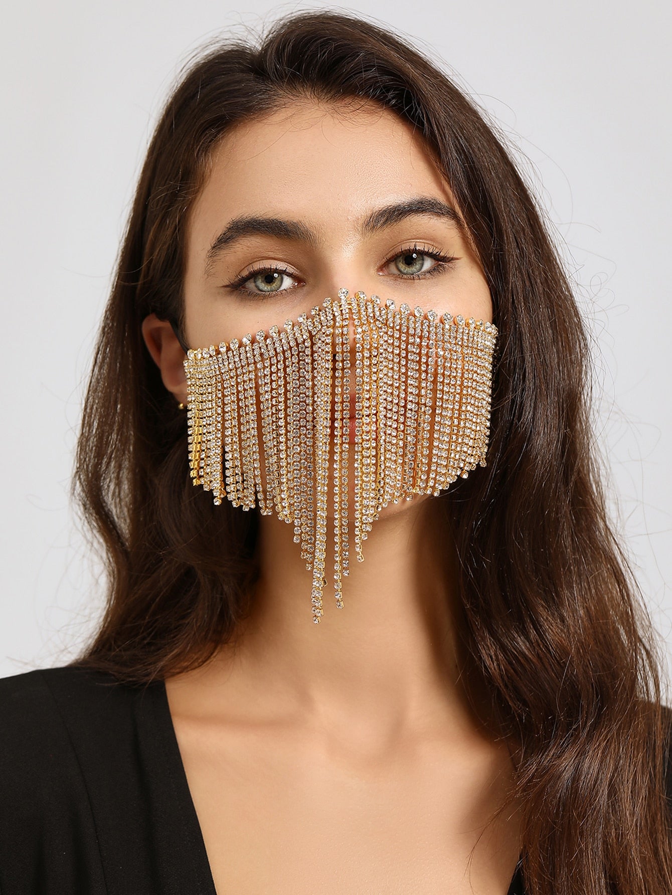 1pc Gorgeous &amp; Exaggerated Full Rhinestone &amp; Tassel Decor Facial Jewelry