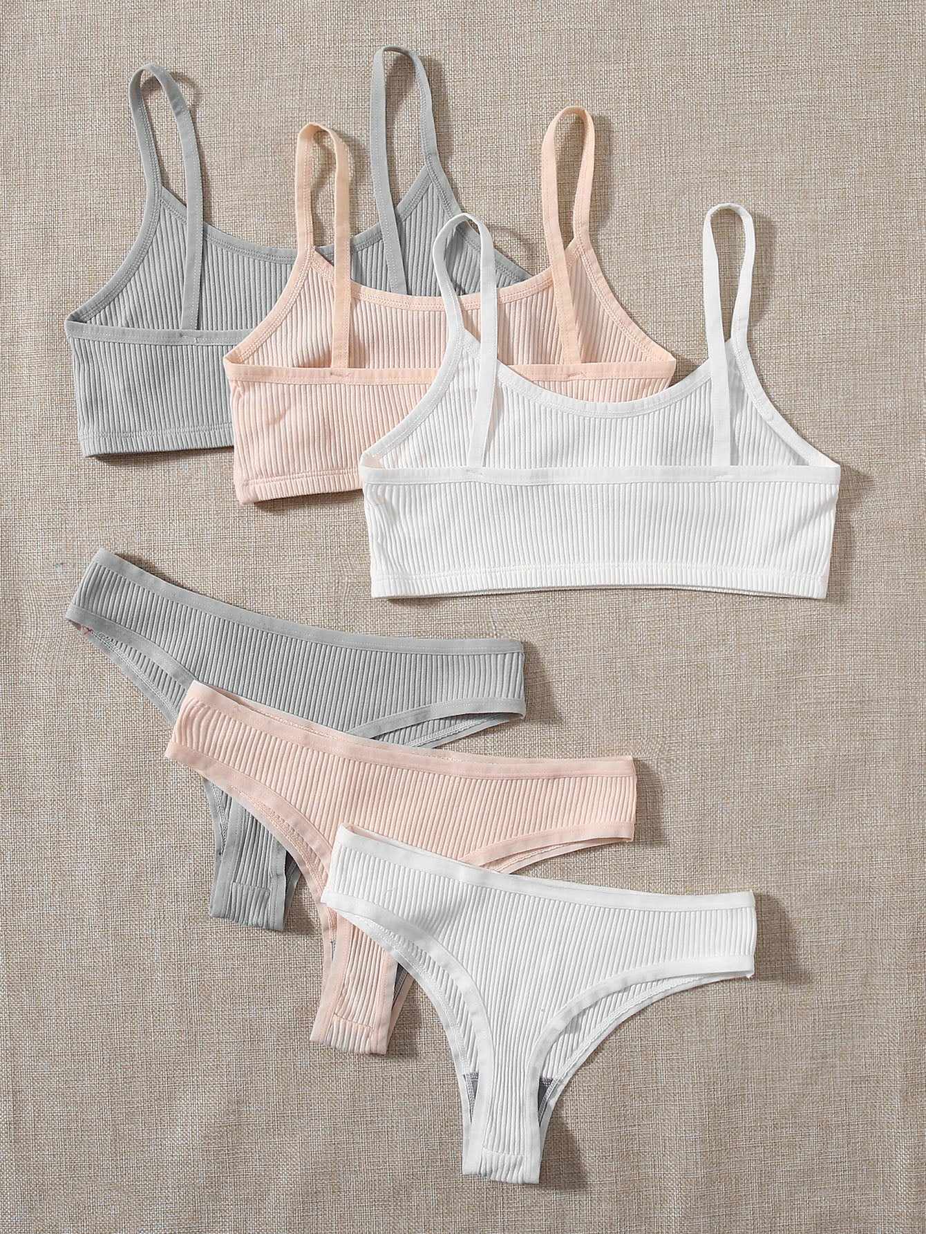 3pack Solid Rib Lingerie Set