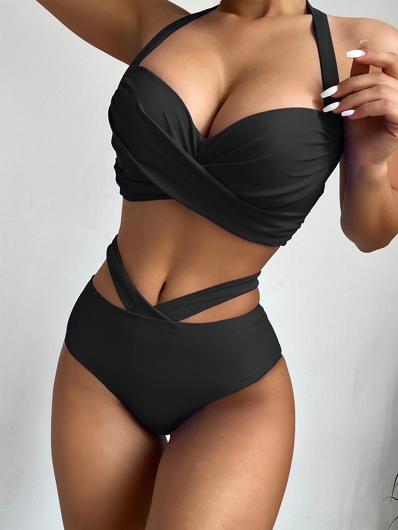 SHEIN Swim Basics Twist Front Push Up Bikini Swimsuit