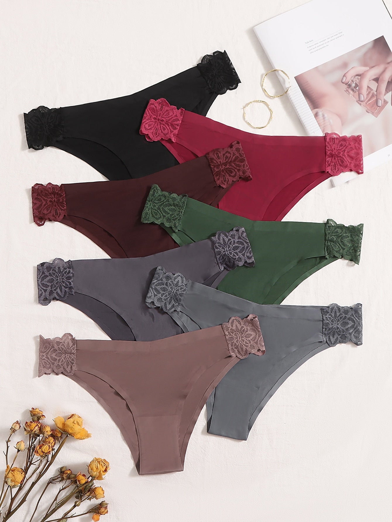 7pack Contrast Lace Panty Set