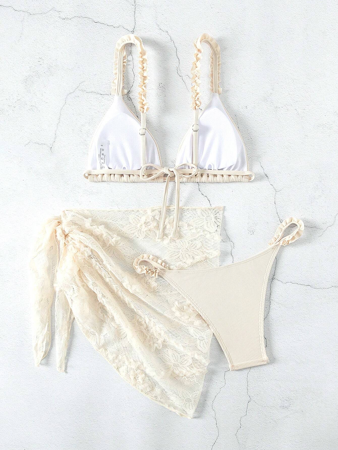 Mod Summer Beach Women's Solid Color Frilled Sexy Bikini Set For Vacation