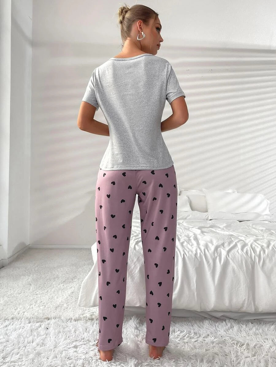 Heart &amp; Letter Graphic PJ Set