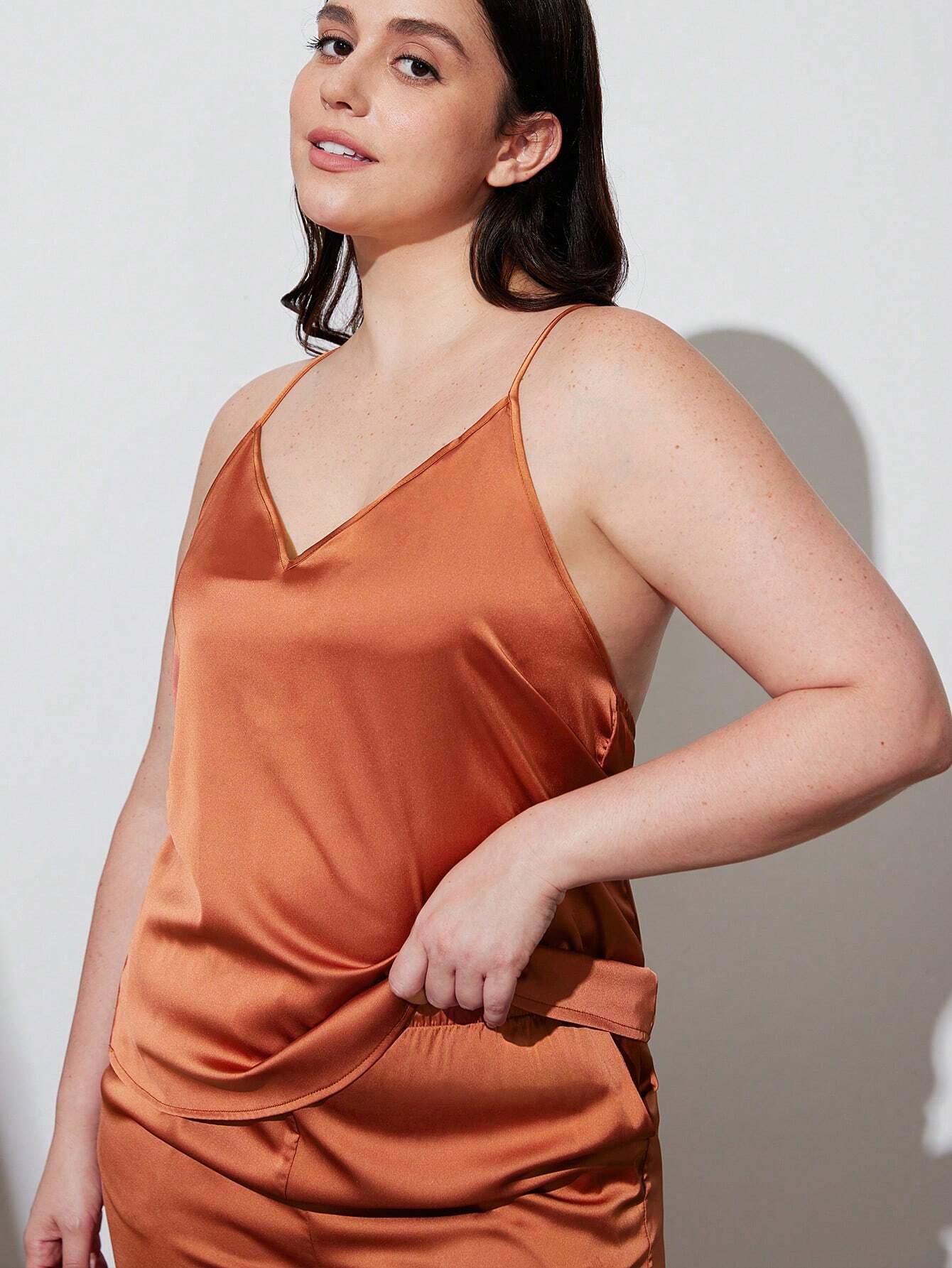 LUVLETTE Satin With Backless Lace Retro Cami And Panty Pajama Set