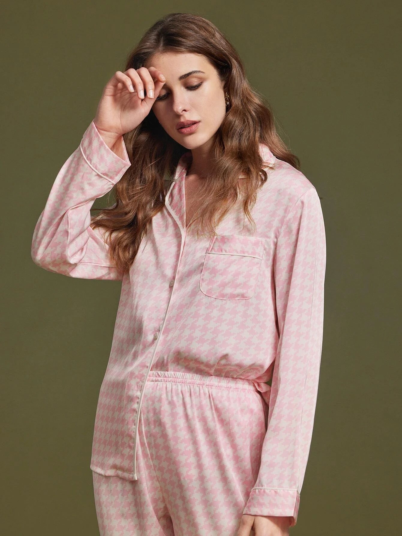 LUVLETTE Textured Satin-Jacquard Long Pajama Sets