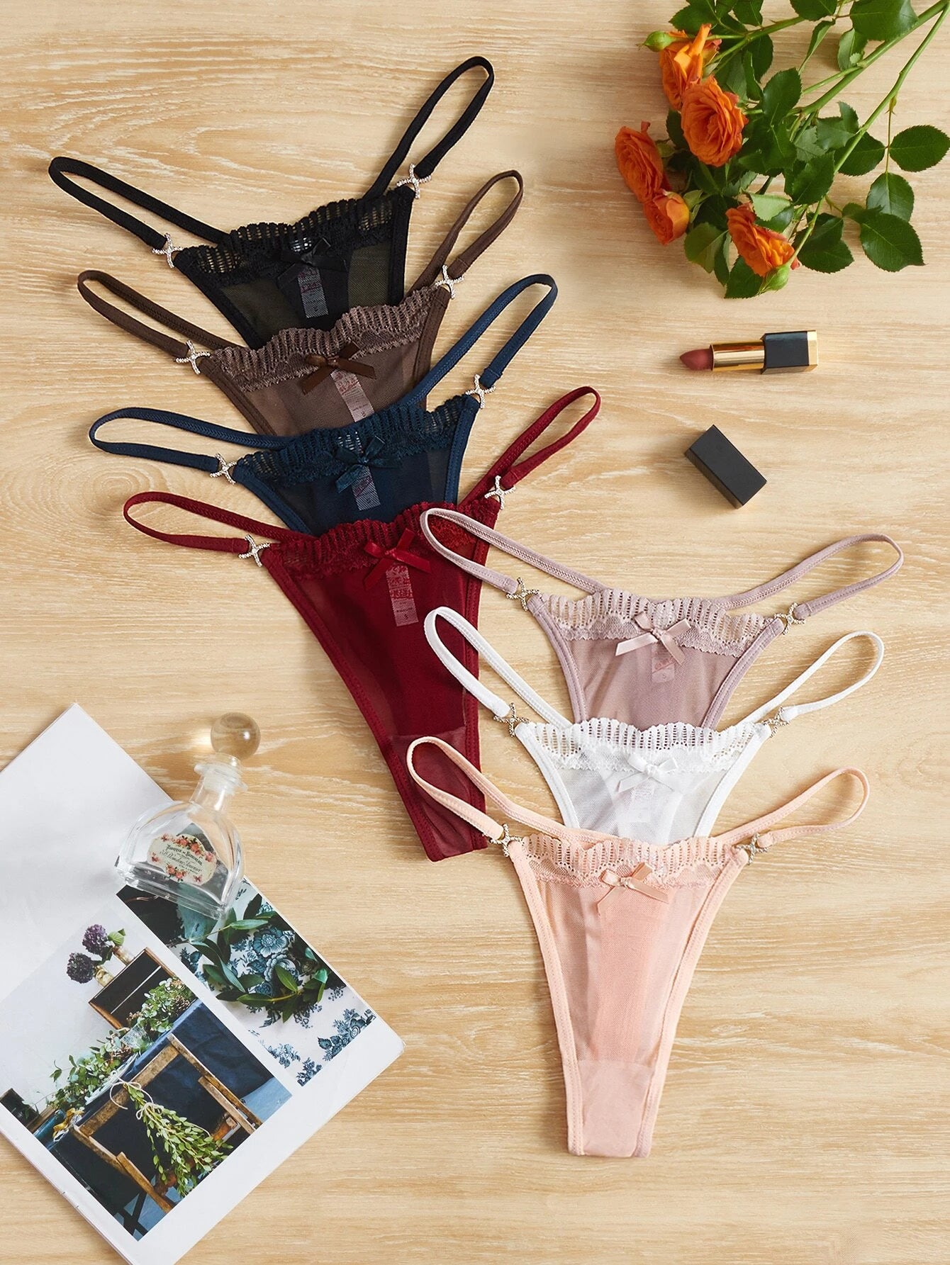7pack Contrast Lace Thong