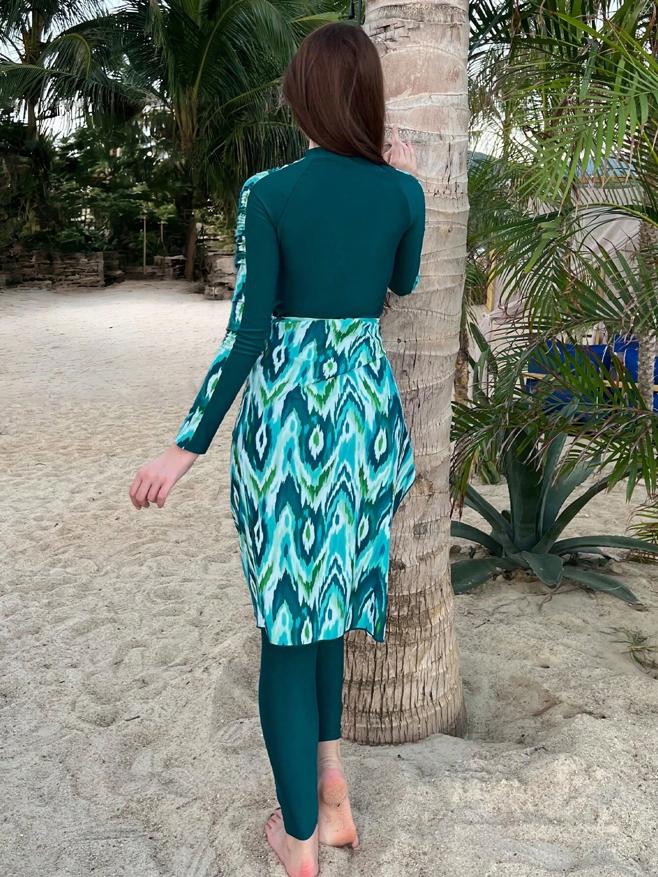 Swim Mulvari Summer Beach Women's Tie-Dye Splicing Jumpsuit With Pants &amp; Skirt Cover-Up Swimsuit