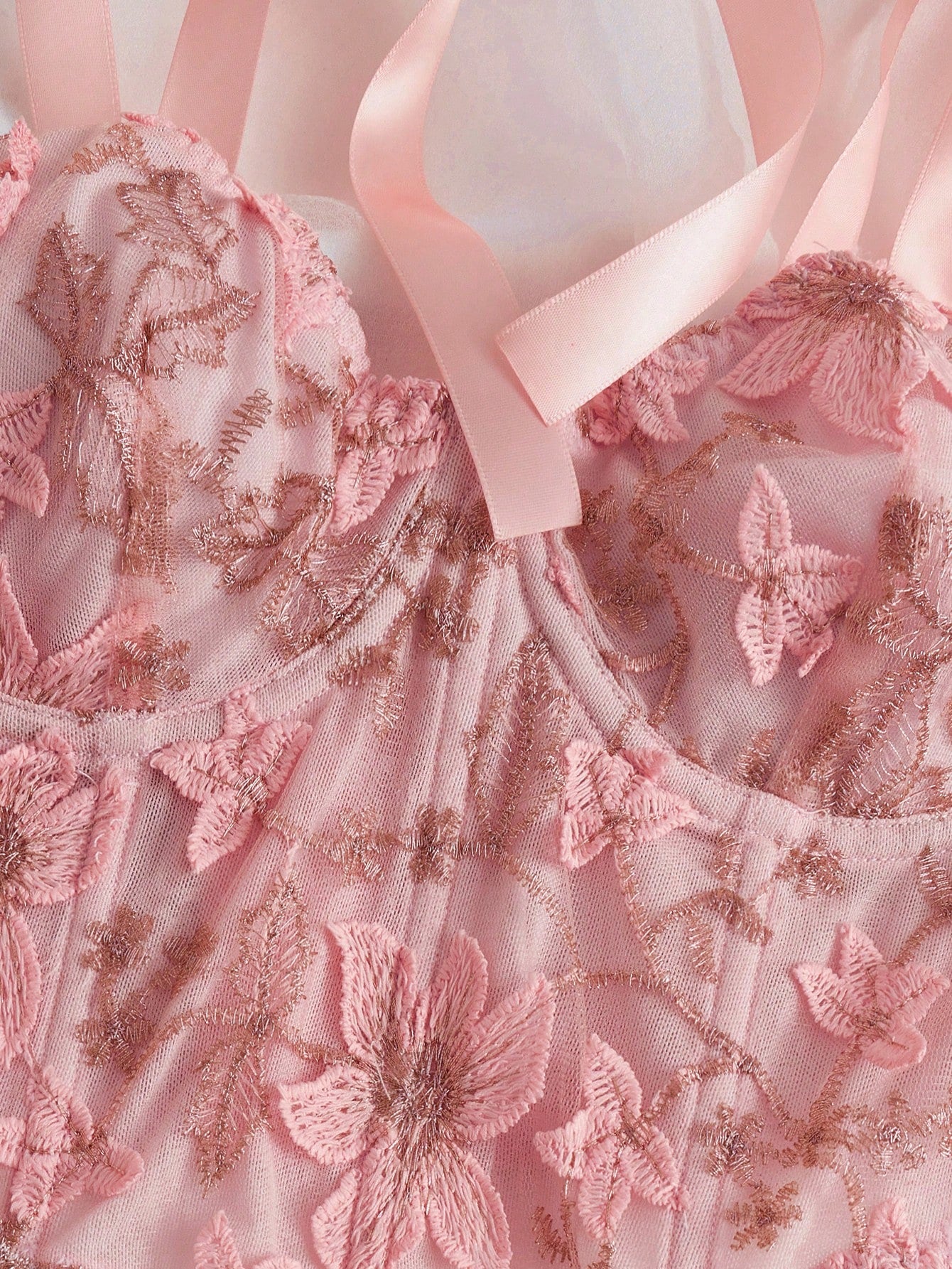 Floral Embroidery Tie Shoulder Underwire Bra