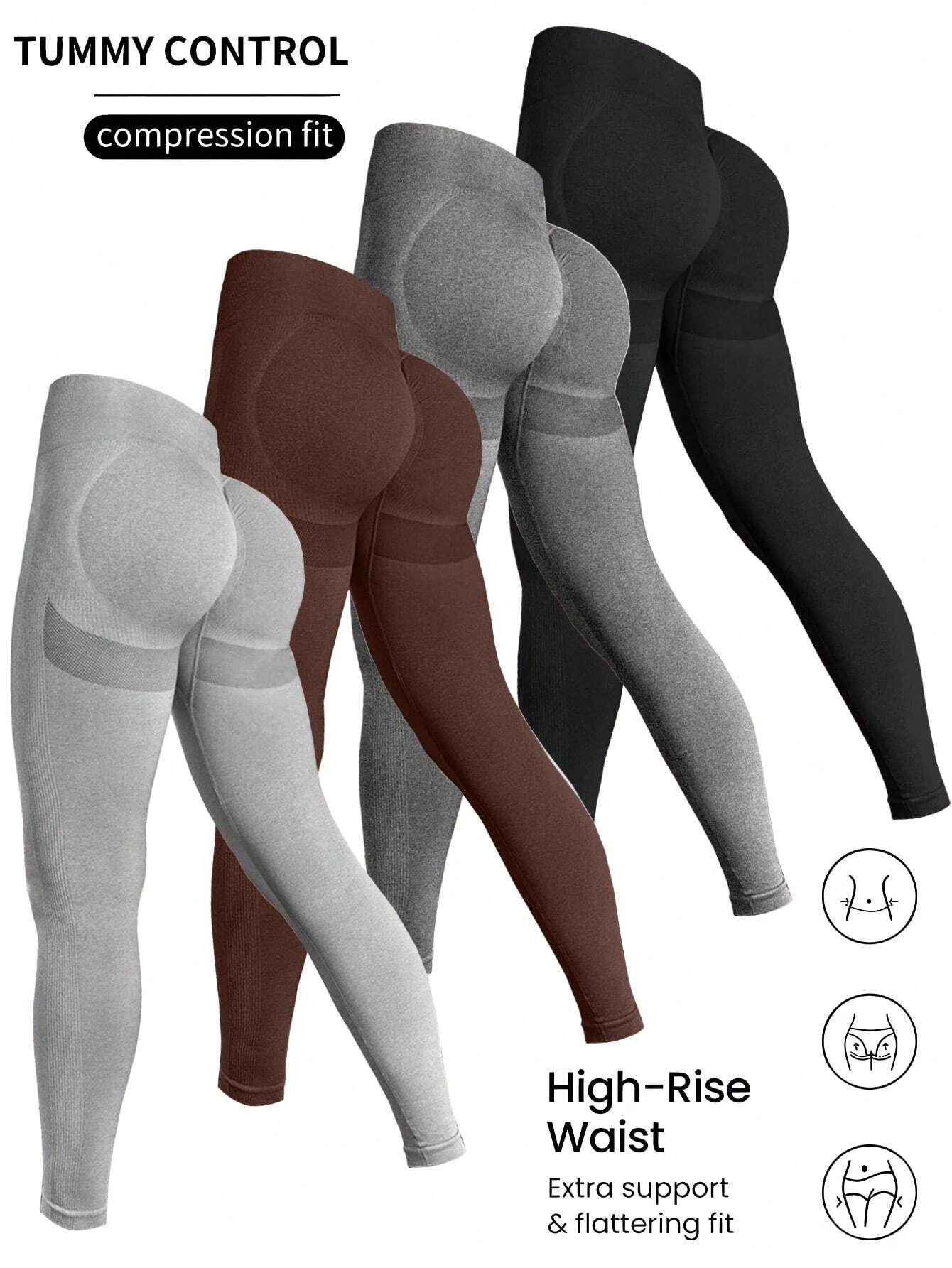 Yoga Basic 4pcs Seamless Wide Waistband Sports Leggings Multicolor