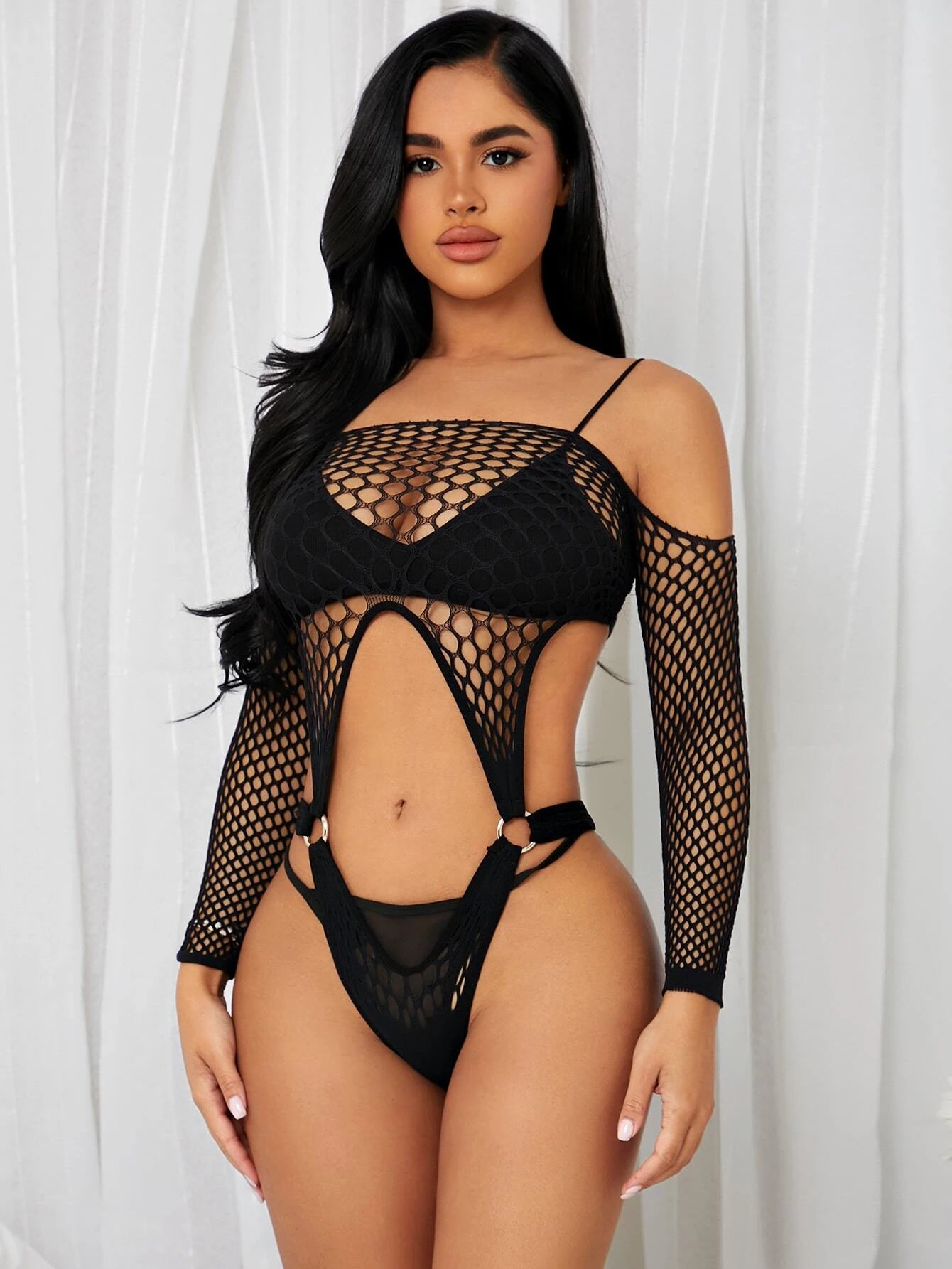 Classic Sexy Ring Linked Fishnet Teddy Bodysuit Without Lingerie