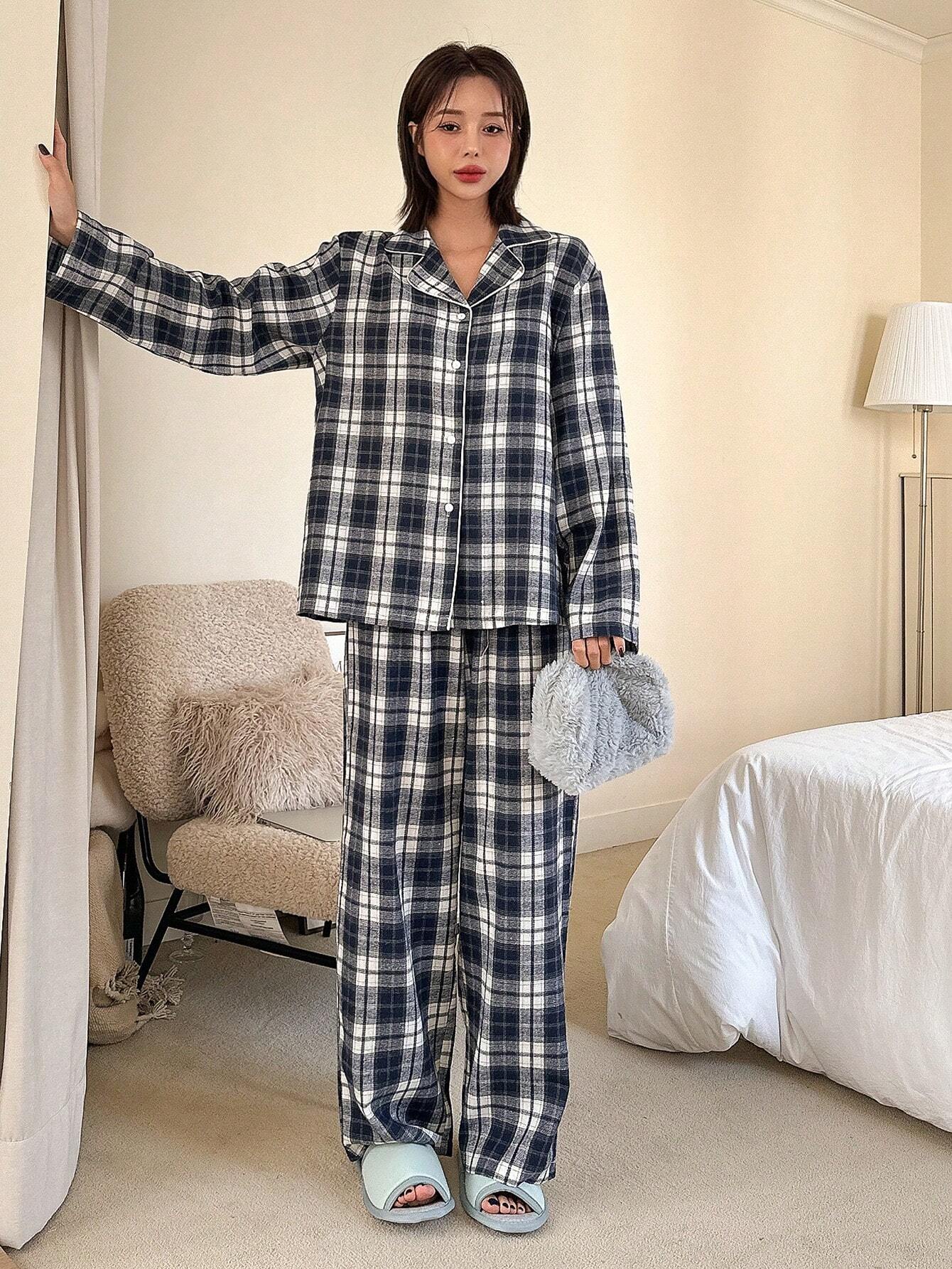 DAZY Solid &amp; Plaid Leisure Pajama Set