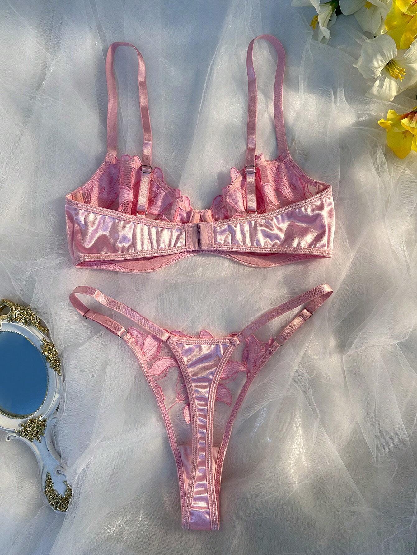 Women's Embroidered Mesh Contrast Sexy Lingerie Set