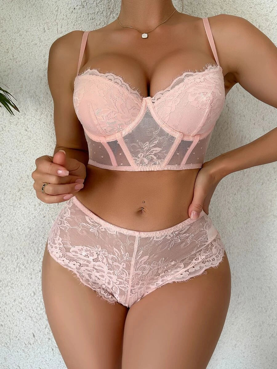 Floral Lace Push Up Lingerie Set